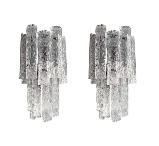 A pair of large 1960s Murano glass "Tronchi" wall sconces by Tony
