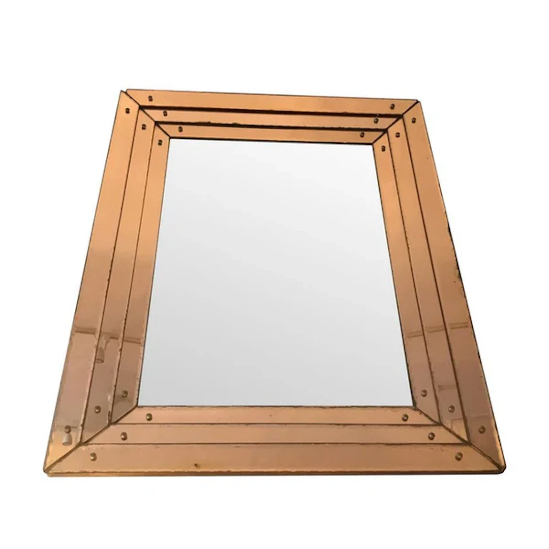 ART DECO MIRROR WITH ROSE MIRRORED SURROUND