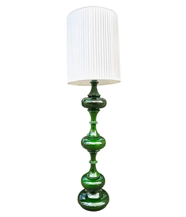 A large German 1970s ceramic green glazed floor lamp by Kaiser Leutchens