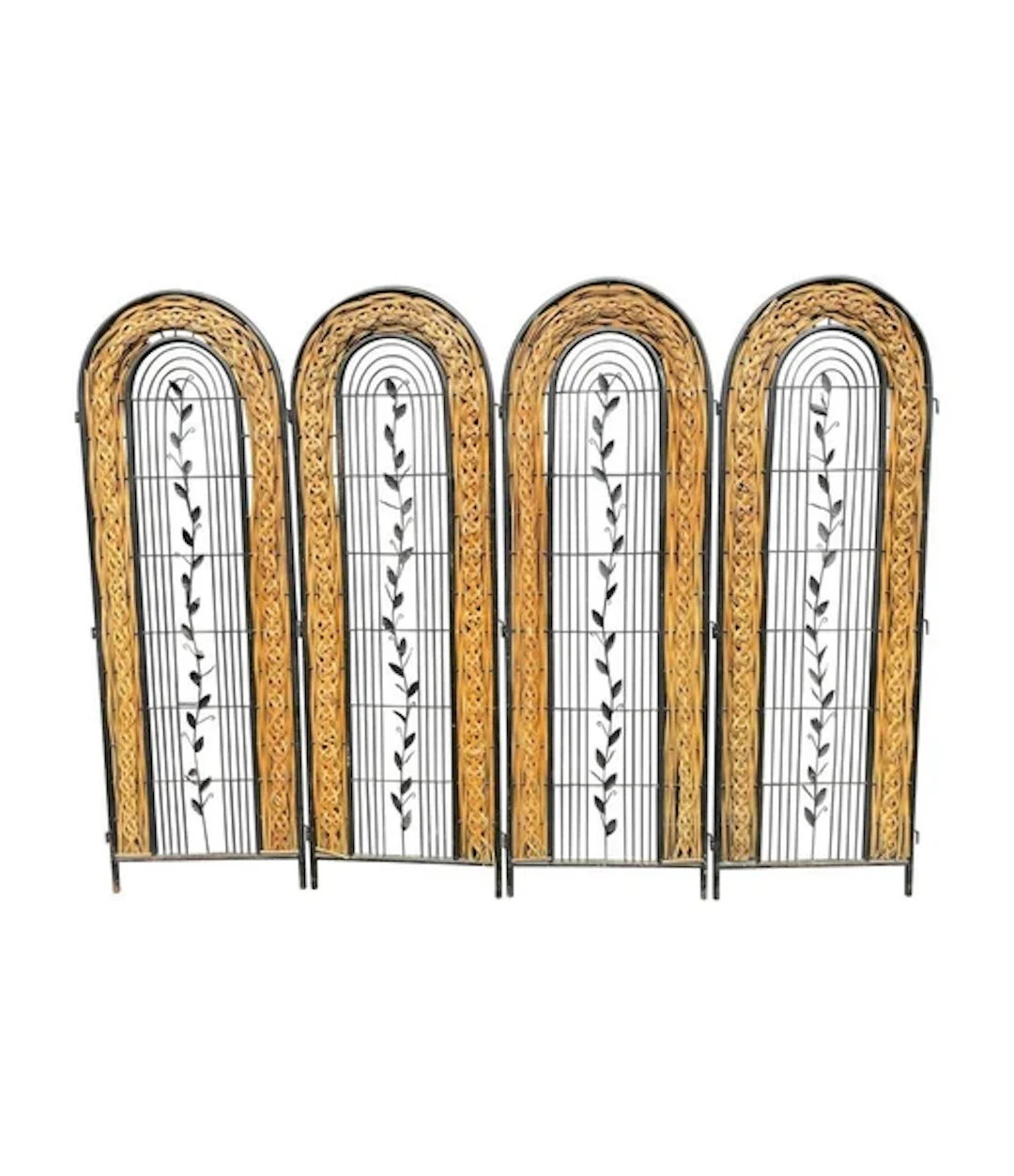 A 1970s French woven rattan and metal four panelled room divider screen