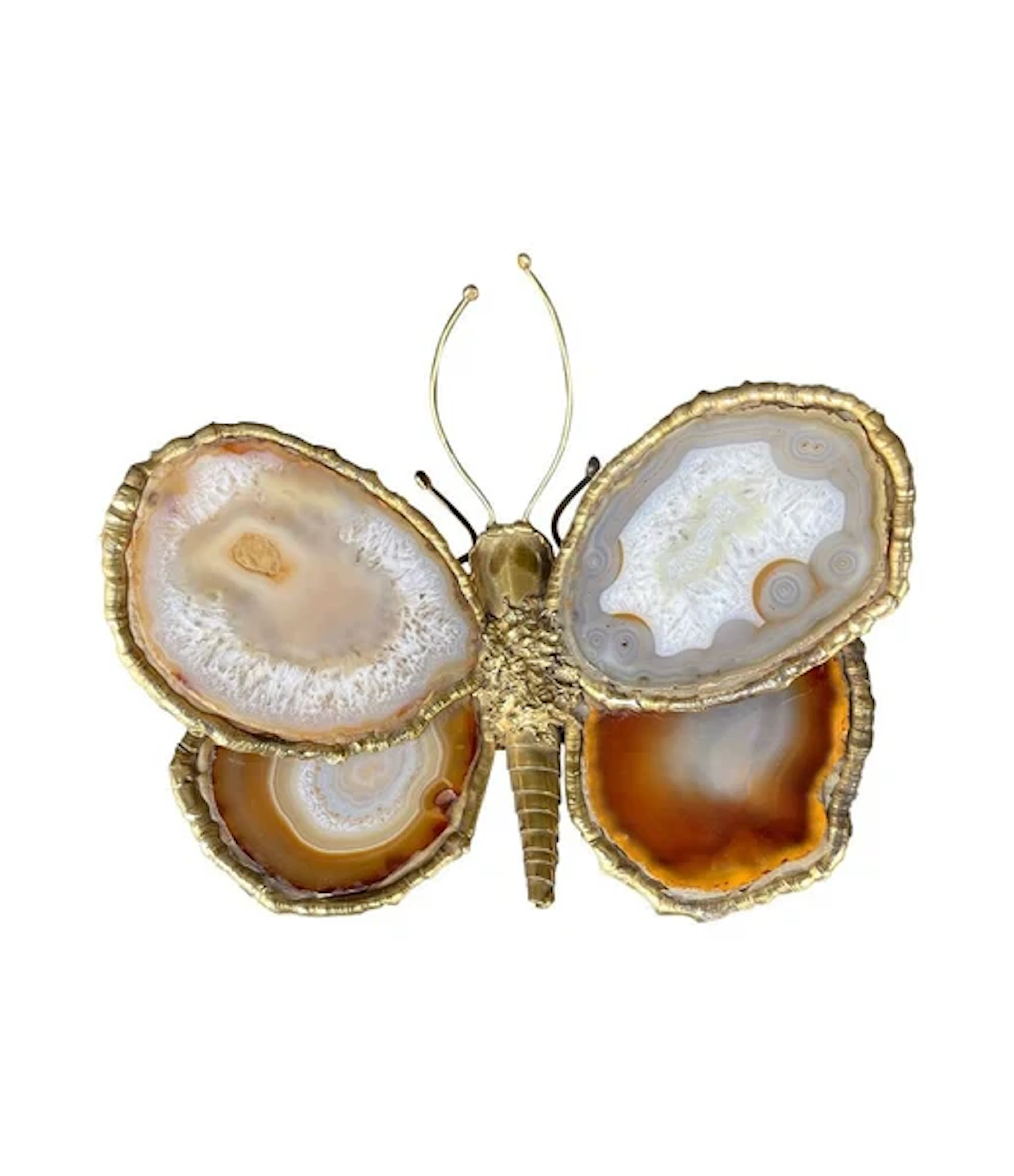 A 1970s agate and brass butterfly wall light by Isabelle Faure