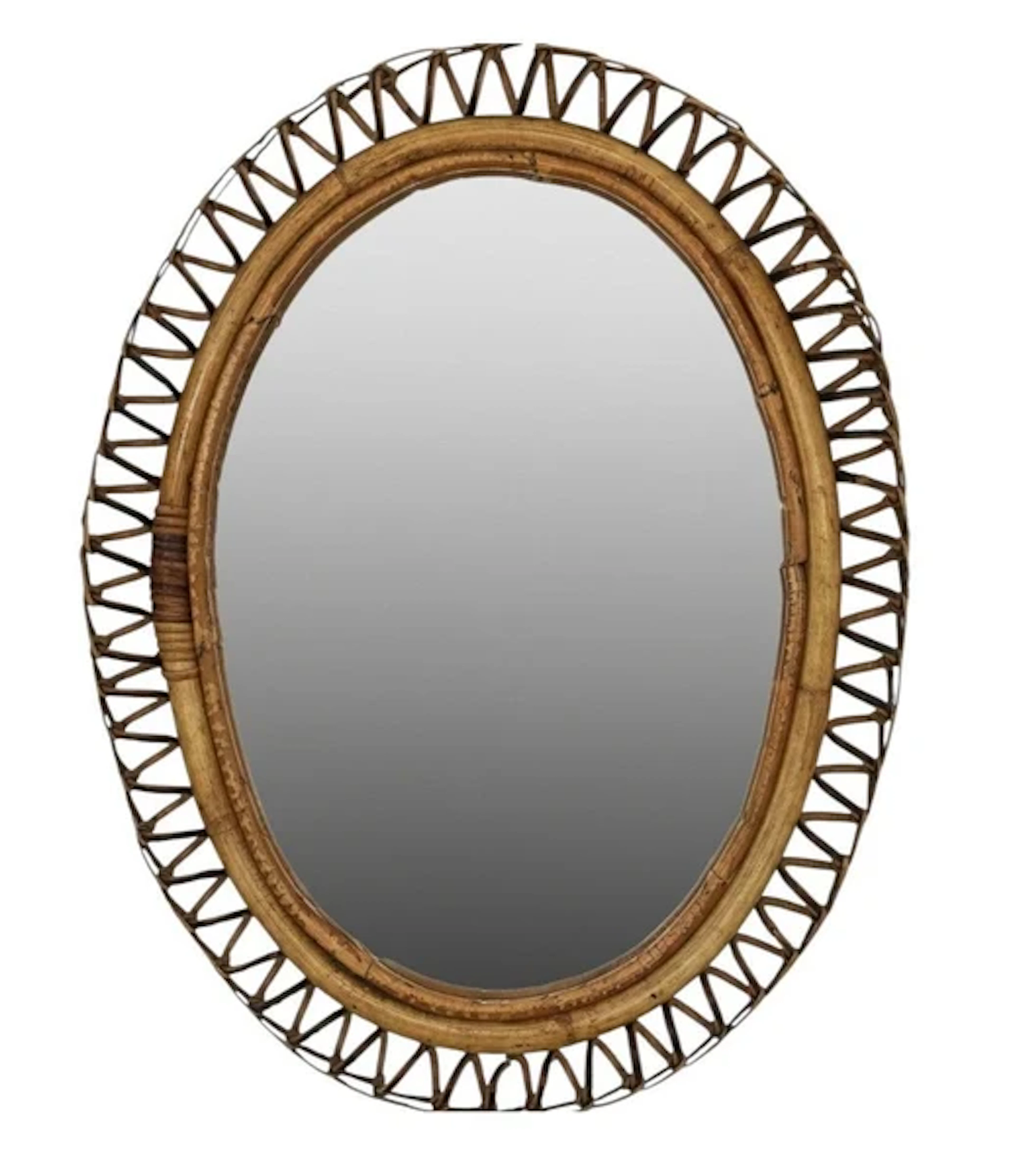 An Italian 1960's oval bamboo spiral framed mirror by Franco Albini
