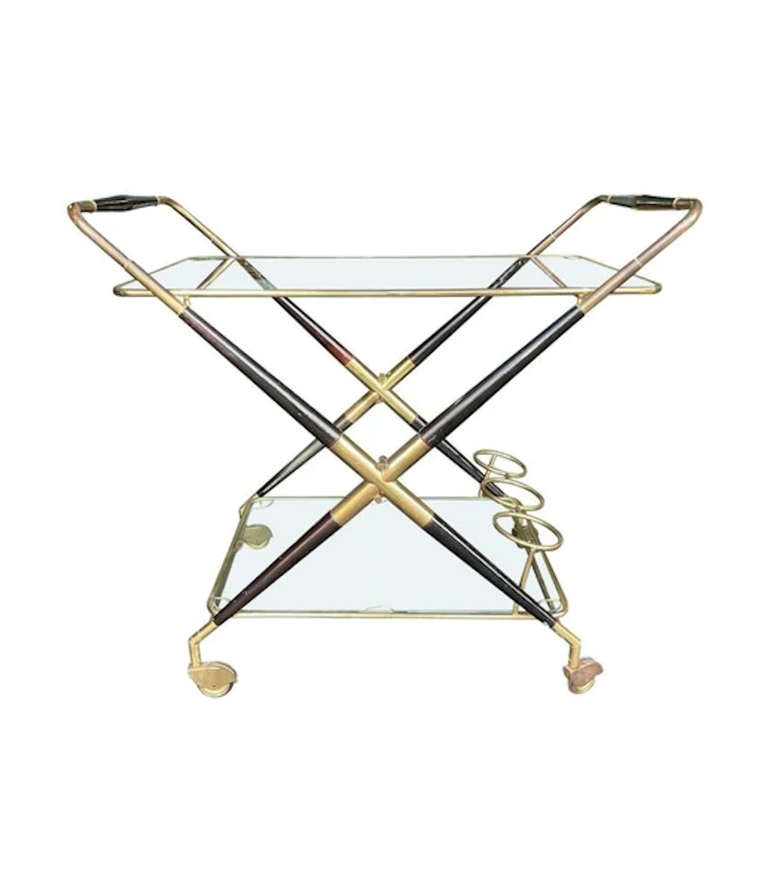 An Italian 1950s black lacquer and brass bar trolley by Cesare Lacca