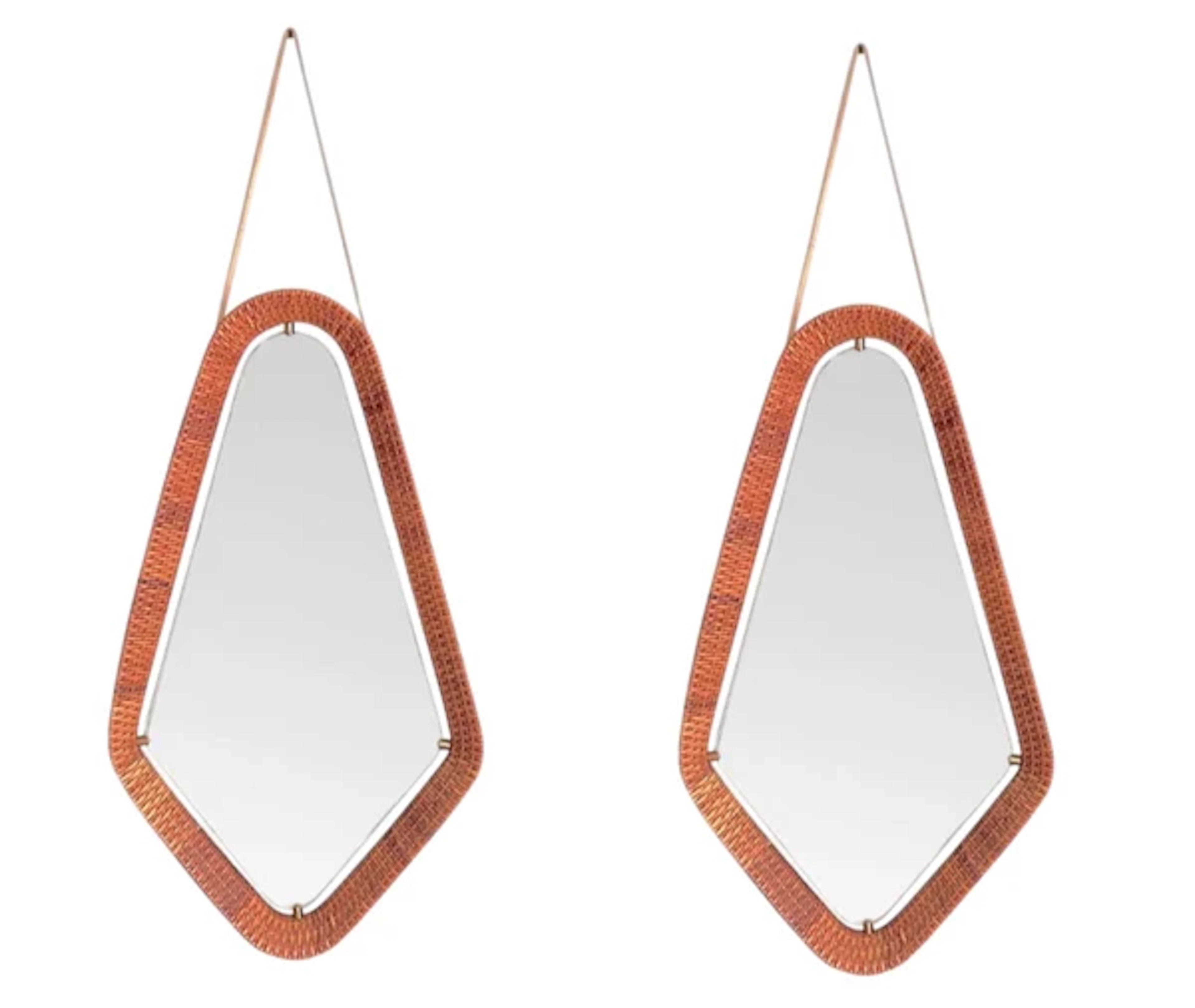 An unusual pair of Italian 1950s diamond shaped, woven rattan and