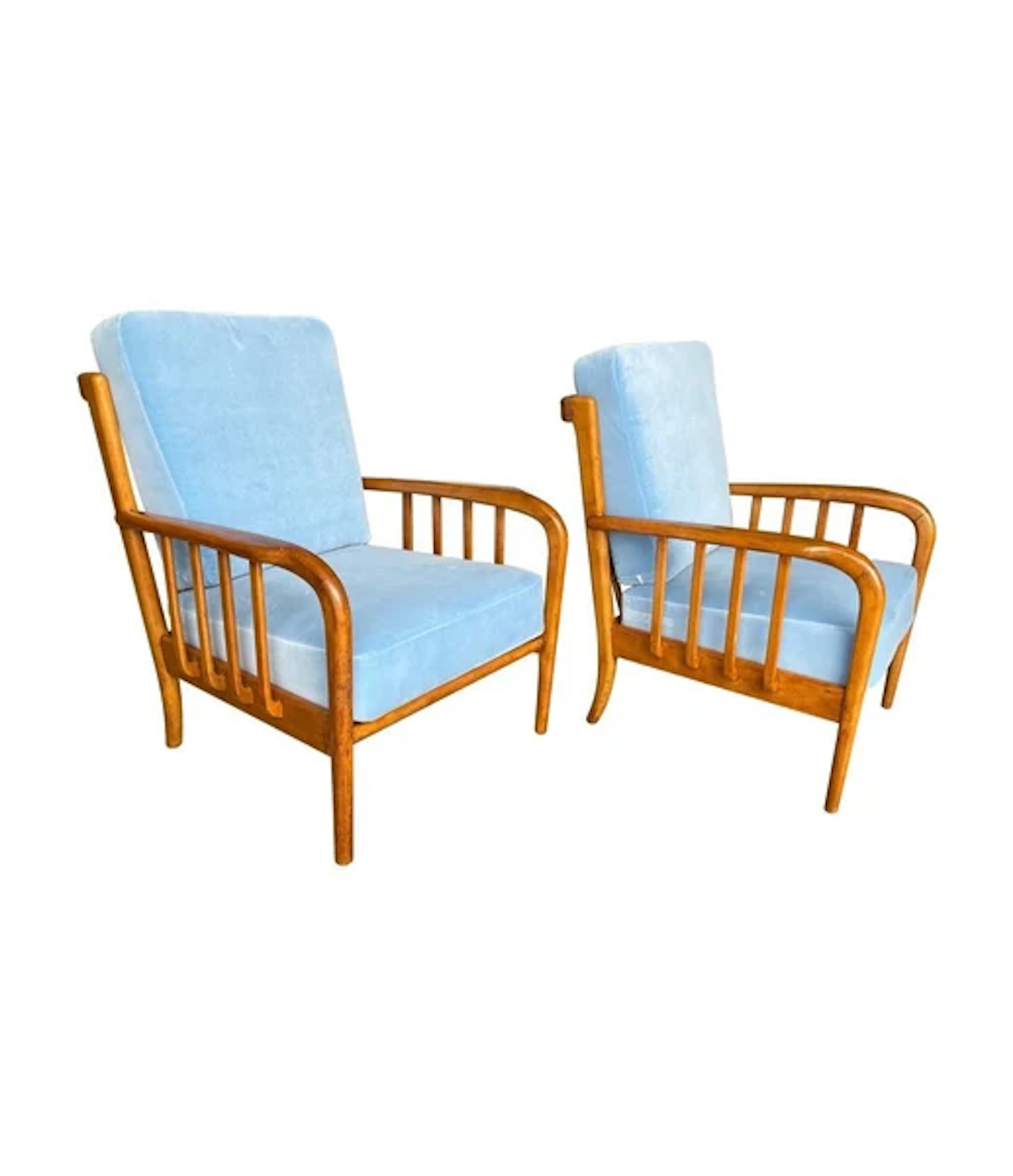 A pair of 1950s Italian armchairs attributed to Paolo Buffa, newly