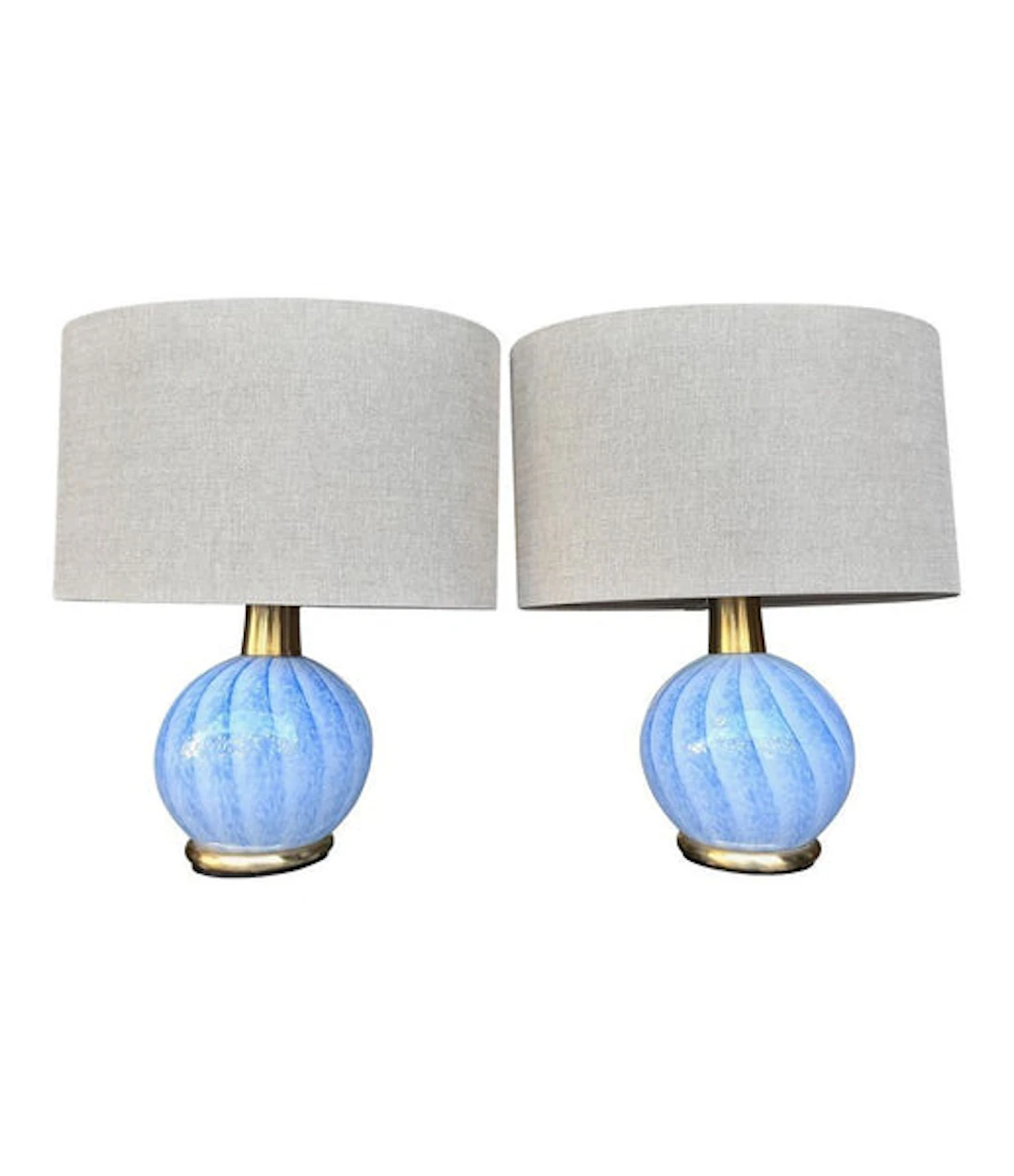 A lovely pair of 1960s blue Murano glass and brass lamps by La Murrina