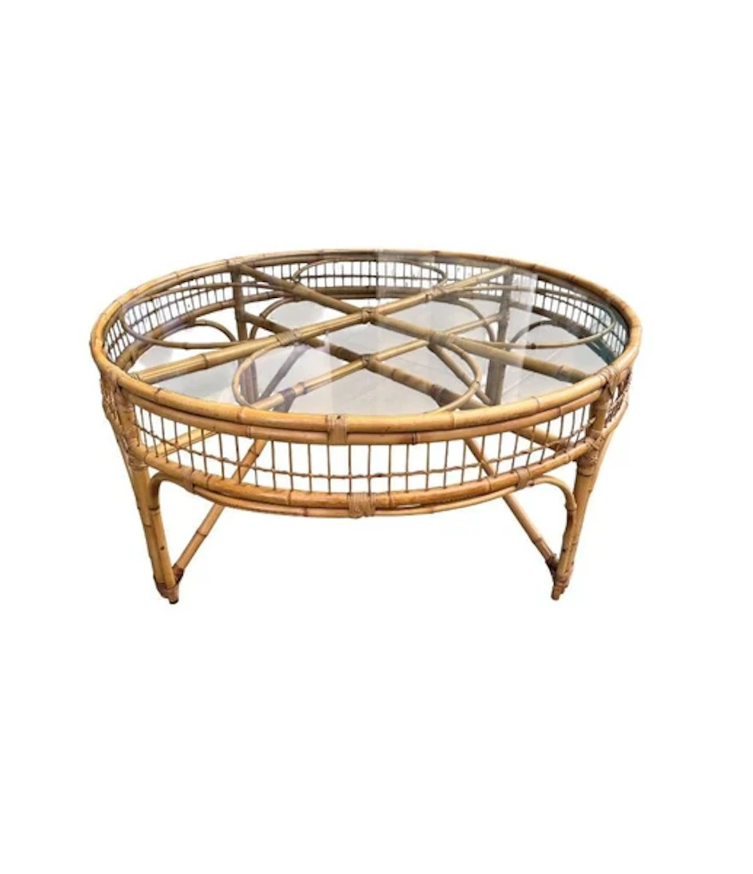 A large Italian 1970s circular bamboo coffee table