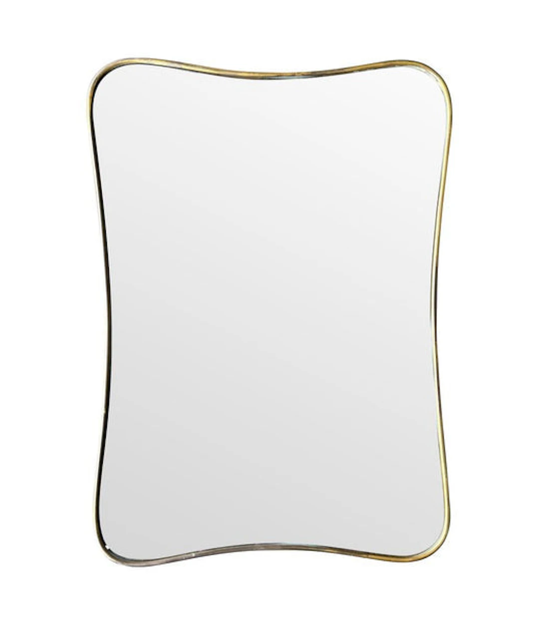 An original Italian 1950s brass framed mirror with shaped curved corners.