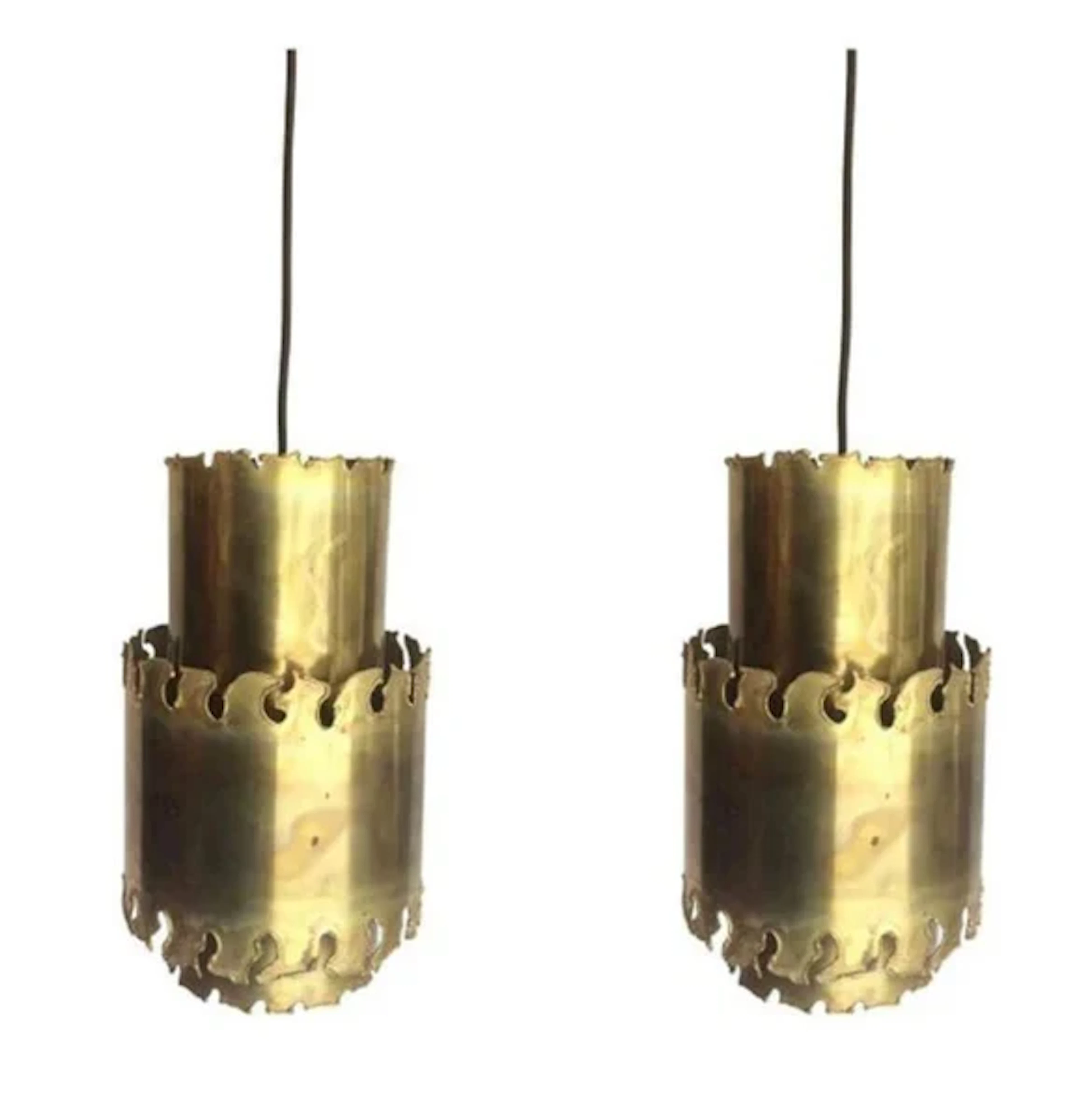Set of three Holm Sorensen brass pendant lights