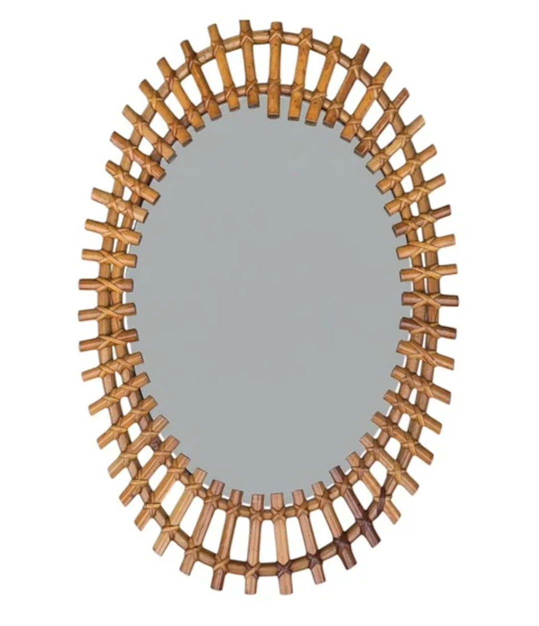 An Italian 1970s oval split cane bamboo mirror by Franco Albini