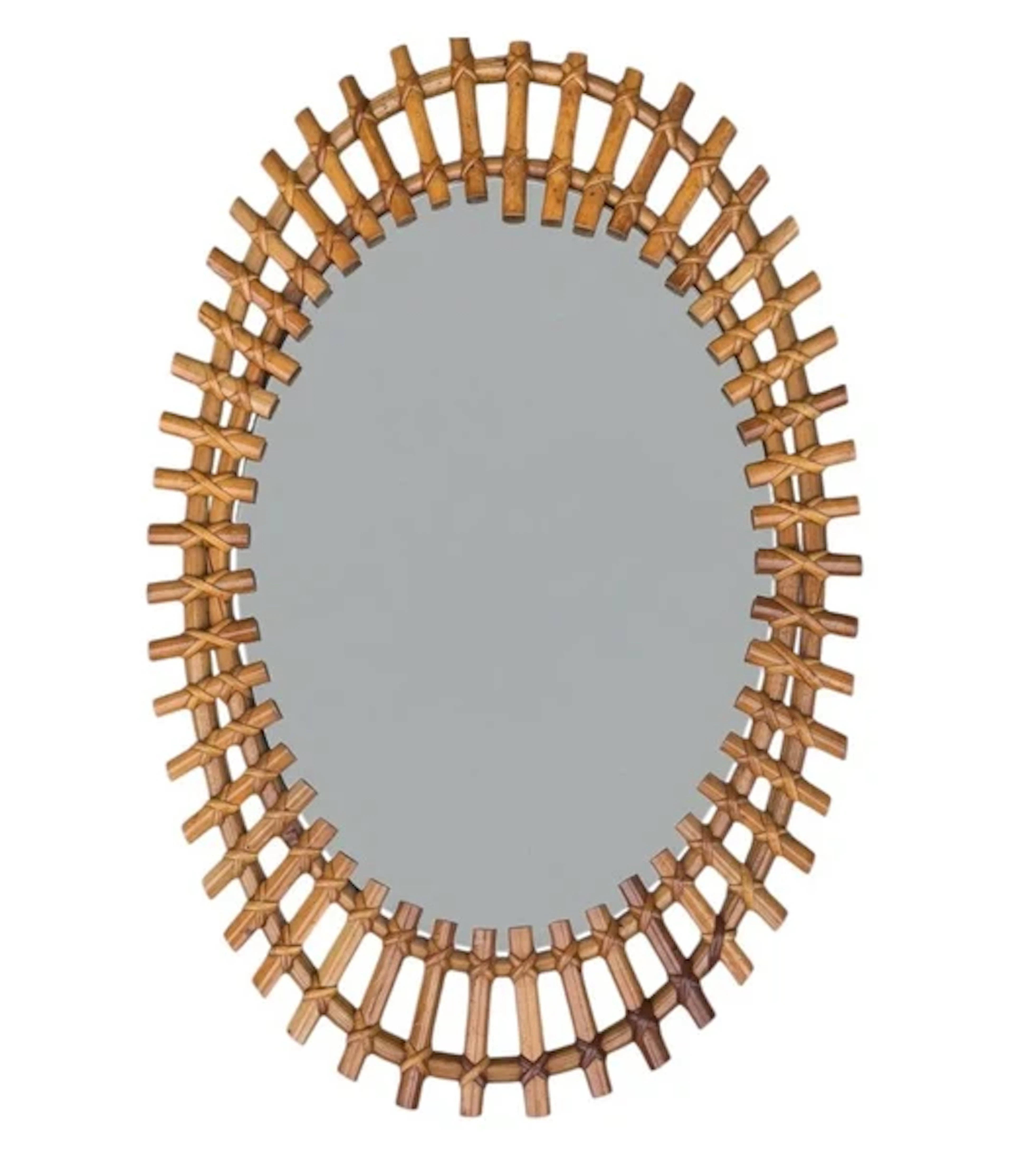 An Italian 1970s oval split cane bamboo mirror by Franco Albini