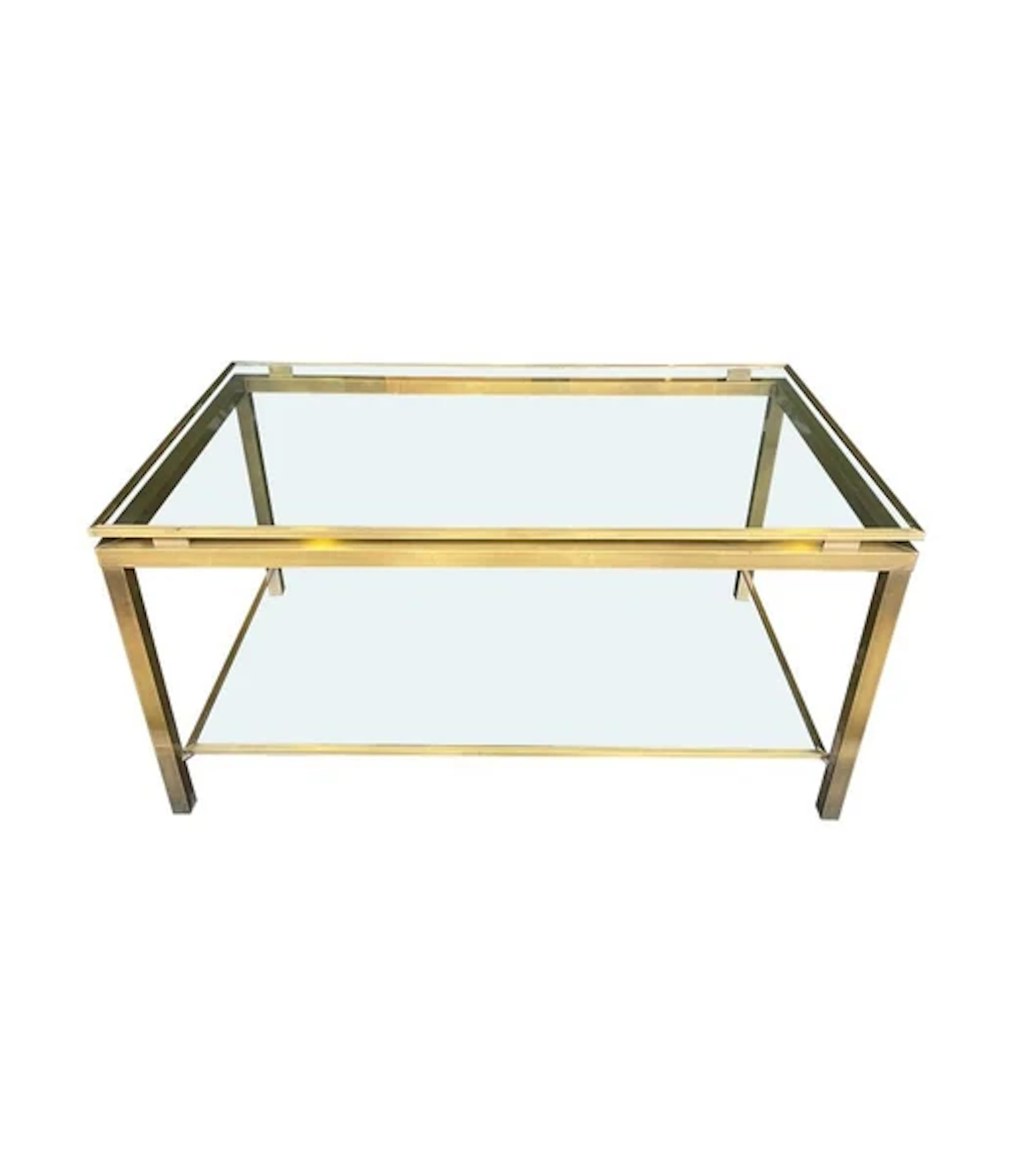 A French 1970s gilt metal two tiered coffee table in the style of Guy Lefevre