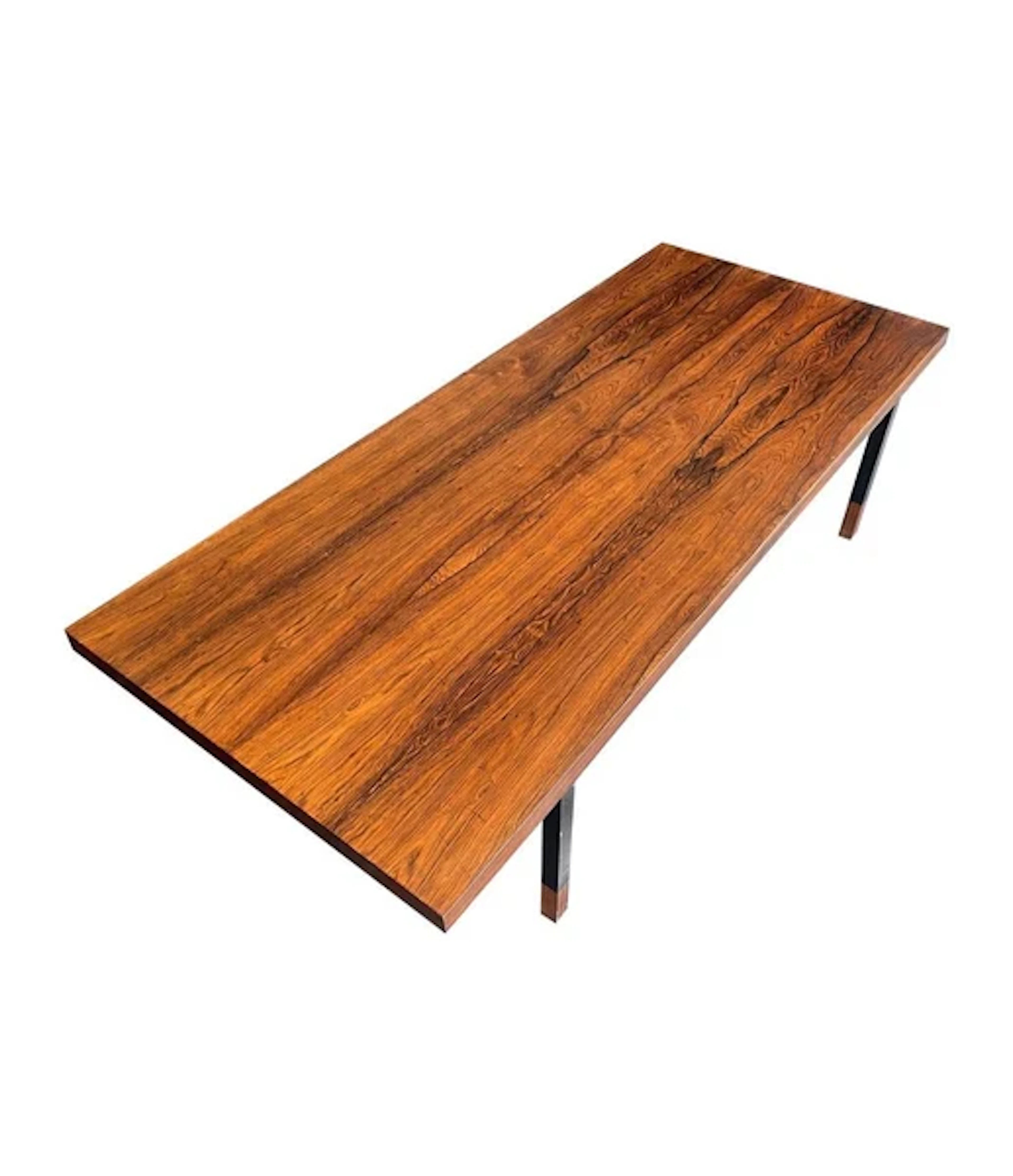 A very sleek Danish 1960s Rosewood coffee table with black metal frame