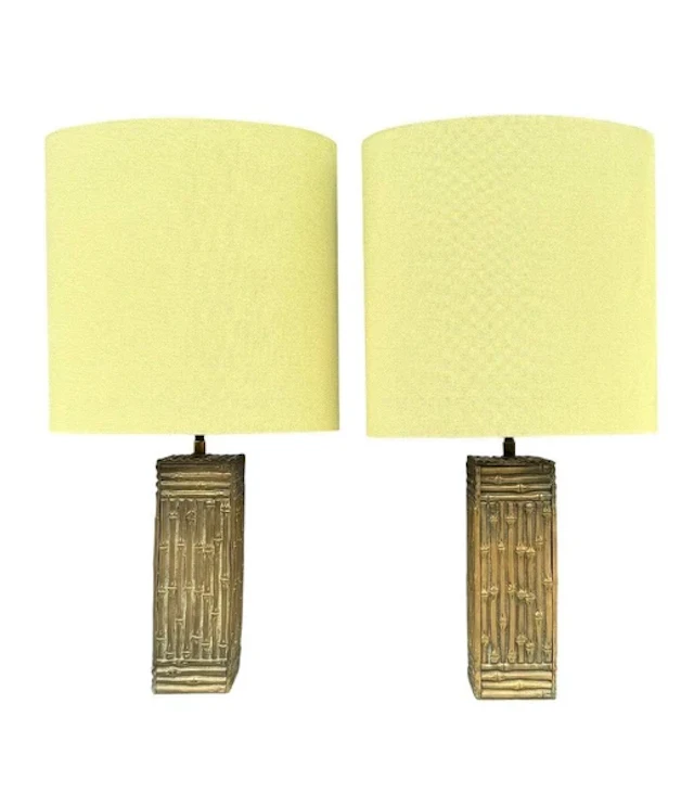 A pair of 1950s Maison Bagues style solid brass faux bamboo lamps