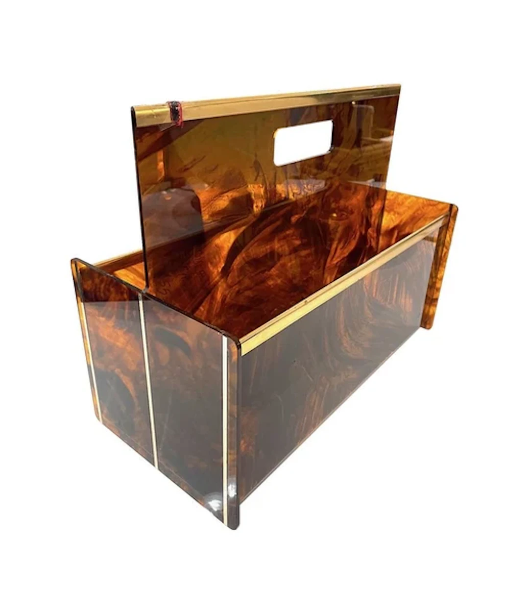A French 1970s faux tortoiseshell and brass magazine rack by Mercier Freres