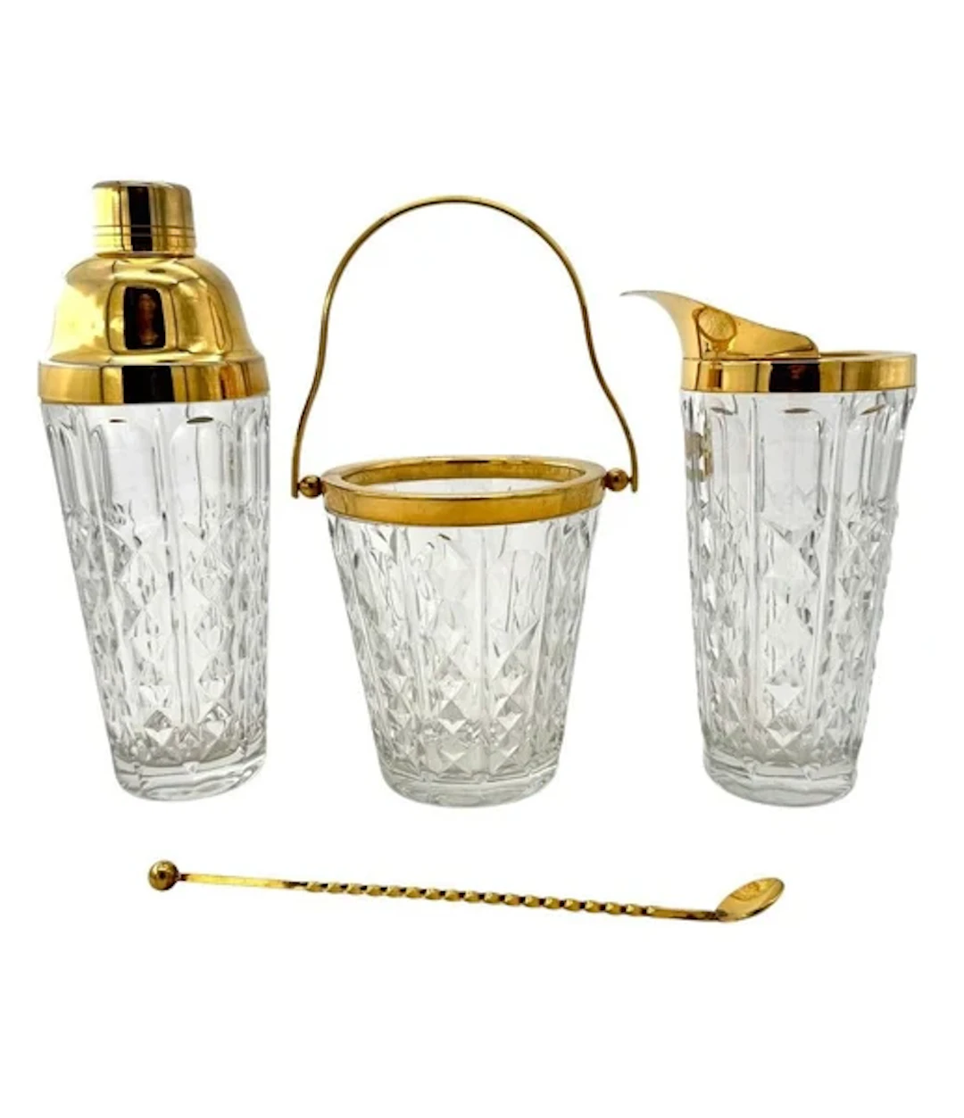 A 1950s Val Saint Lambert crystal and gold plated cocktail set
