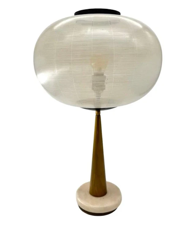 A Italian 1950s circular Murano glass, brass and marble table lamp