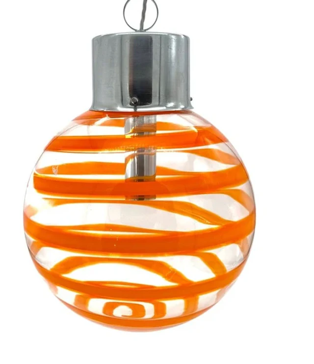 A large Italian 1970s orange and clear swirling Murano glass ceiling