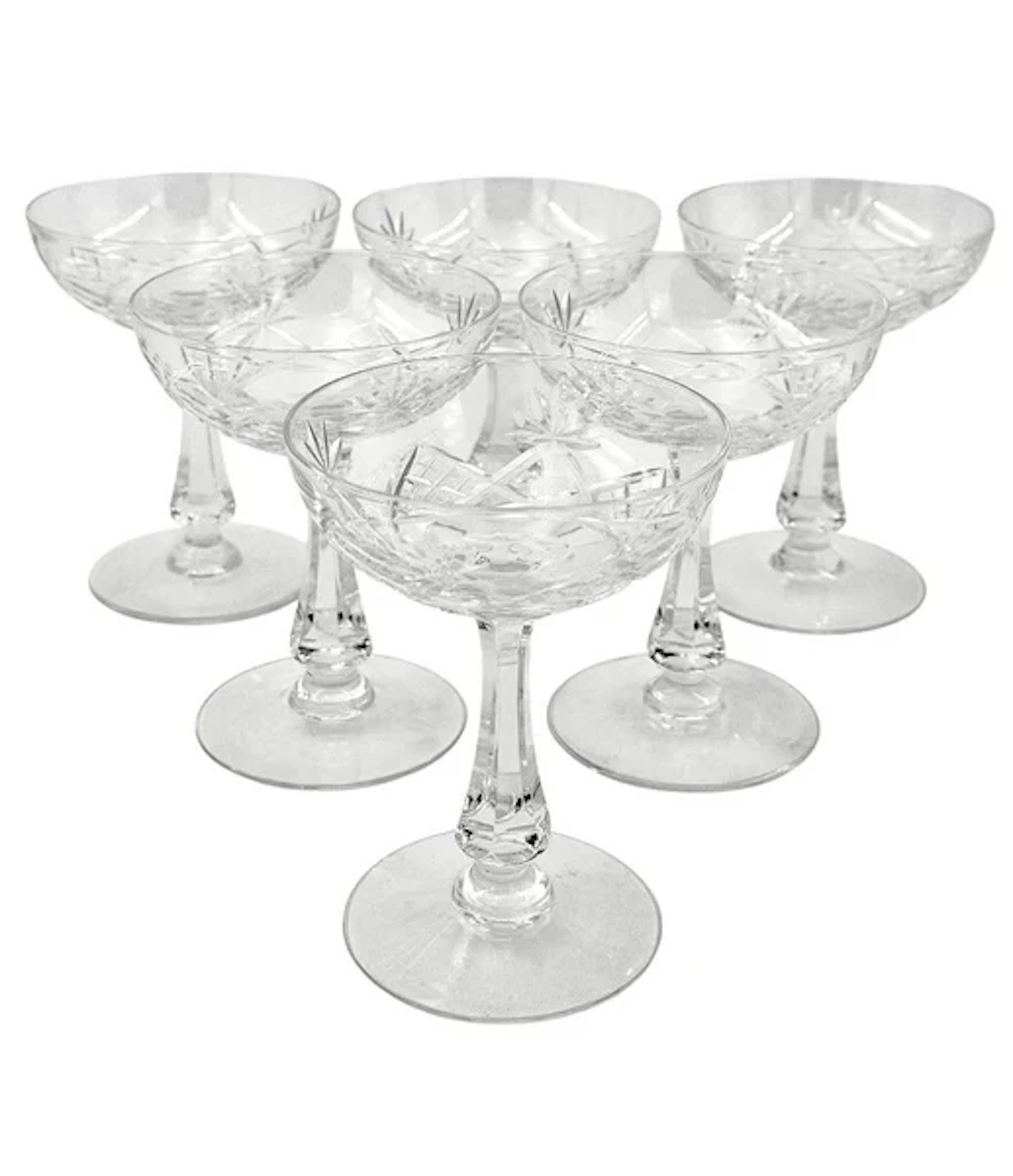 A set of six 1950s Val Saint Lambert "Lubin Annette " crystal champagne coupes