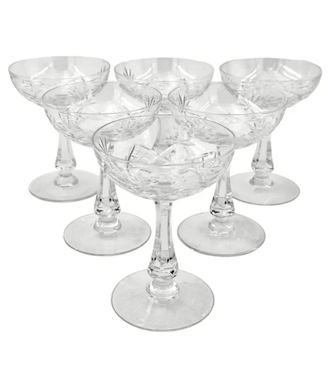 A set of six 1950s Val Saint Lambert "Lubin Annette " crystal champagne coupes