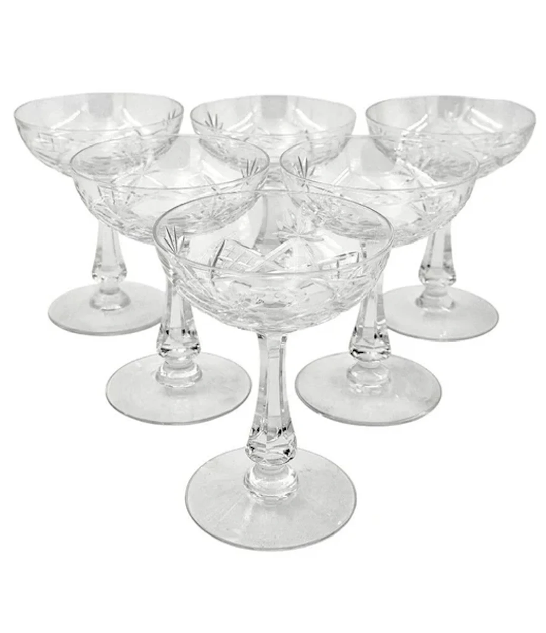 A set of six 1950s Val Saint Lambert "Lubin Annette " crystal champagne coupes