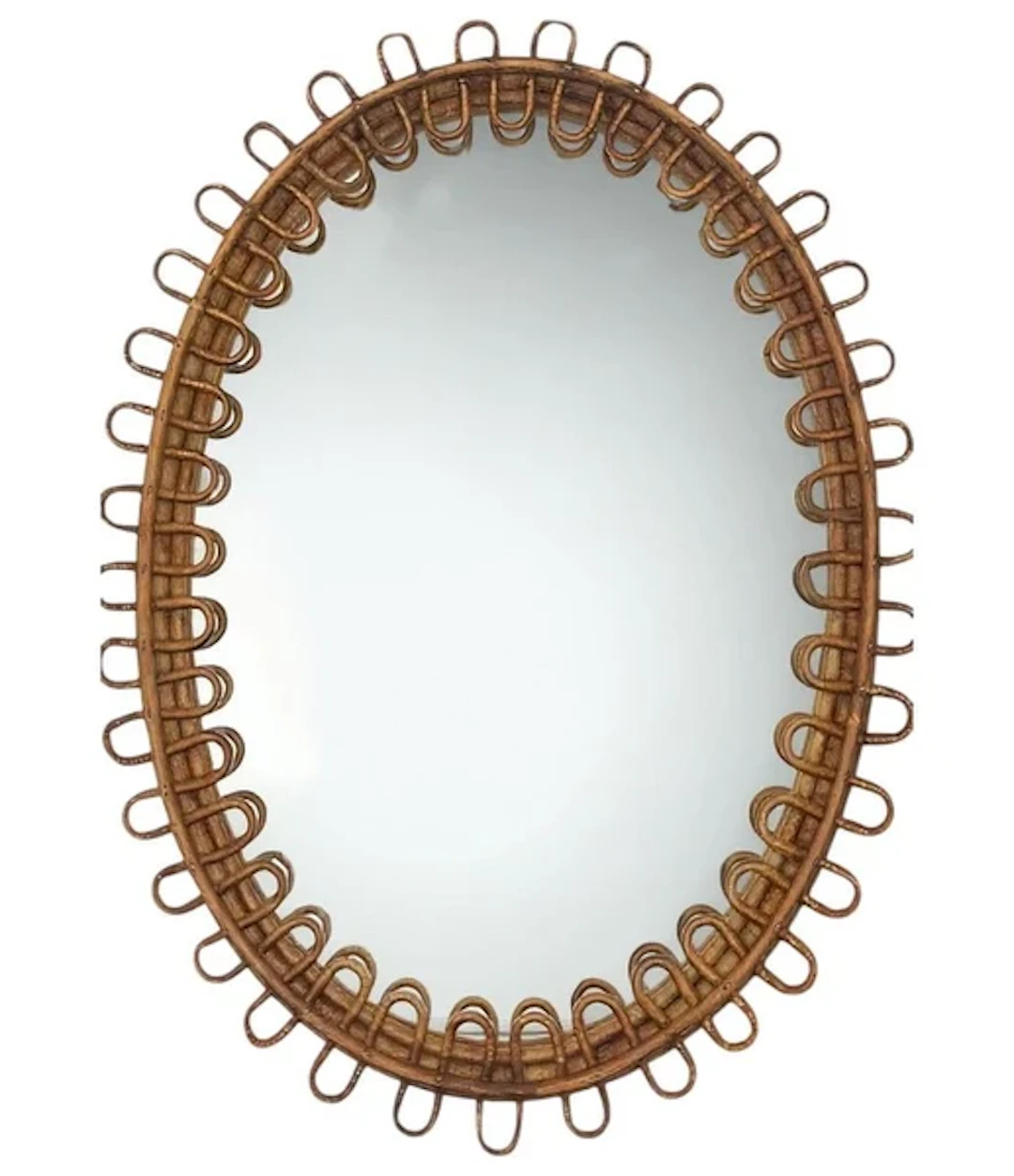 An Italian 1960s oval bamboo framed mirror by Franco Albini
