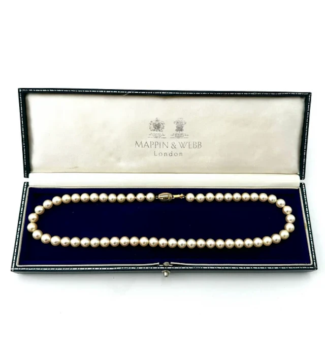 A lovely late 1980s Mappin and Webb Akoya pearl necklace with 18carat