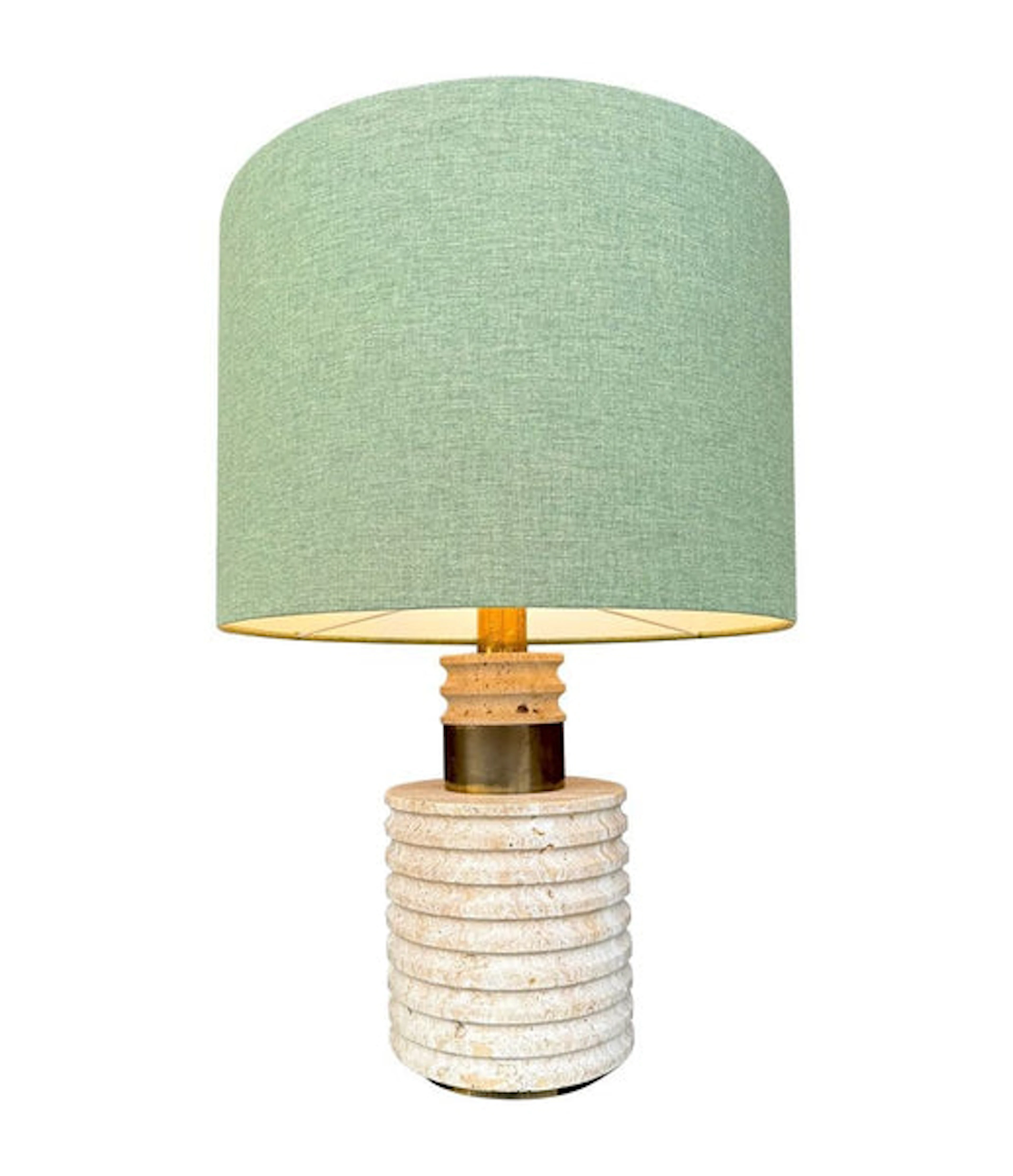 A large Fratelli Manneli ribbed Italian 1970s travertine lamp with brass detail