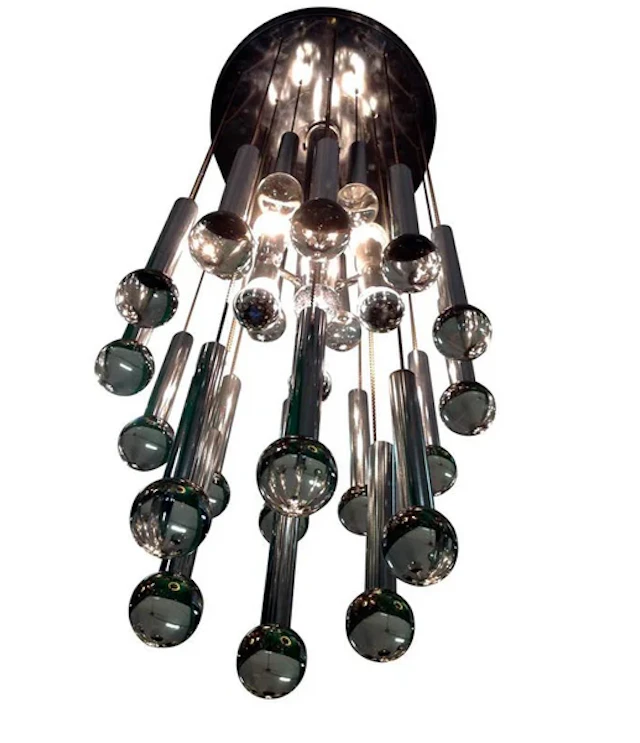 SCIOLARI CHROME AND GLASS CHANDELIER