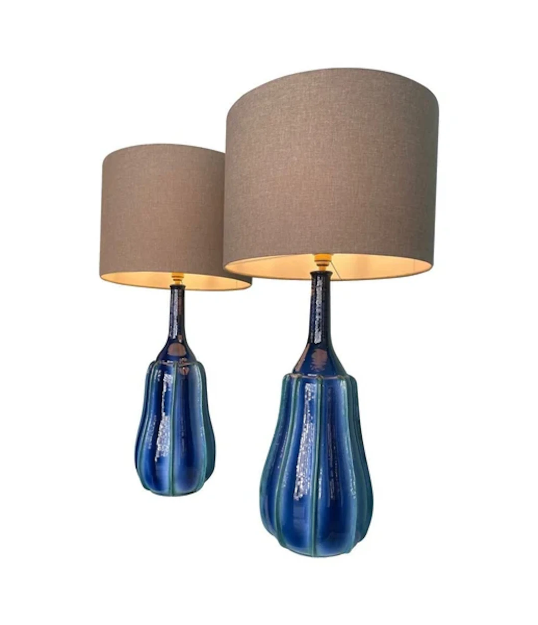 A stunning large pair of 1980s Italian blue and green ceramic lamps