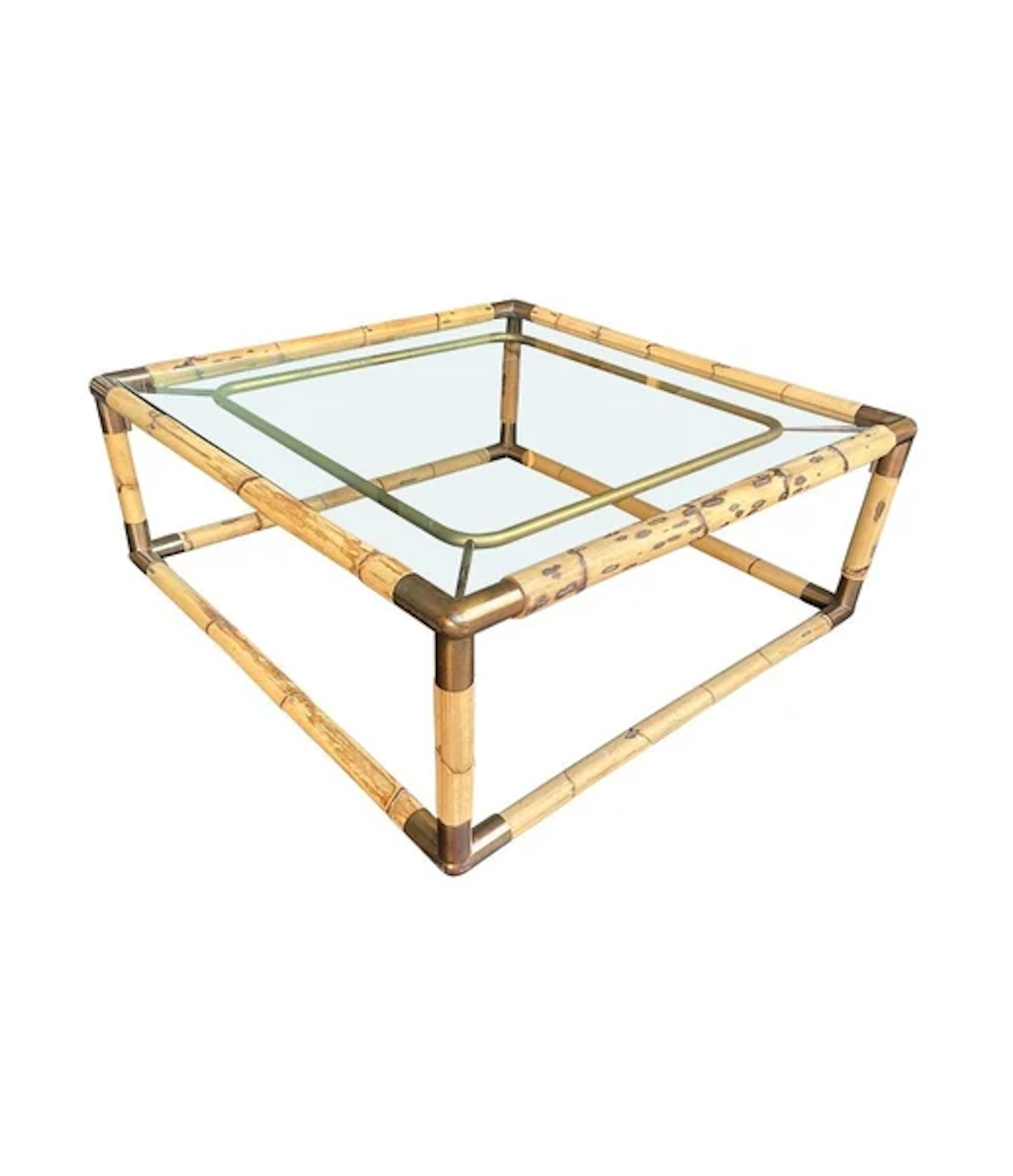 An Italian 1970s bamboo and brass coffee table by Giovanni Banci for