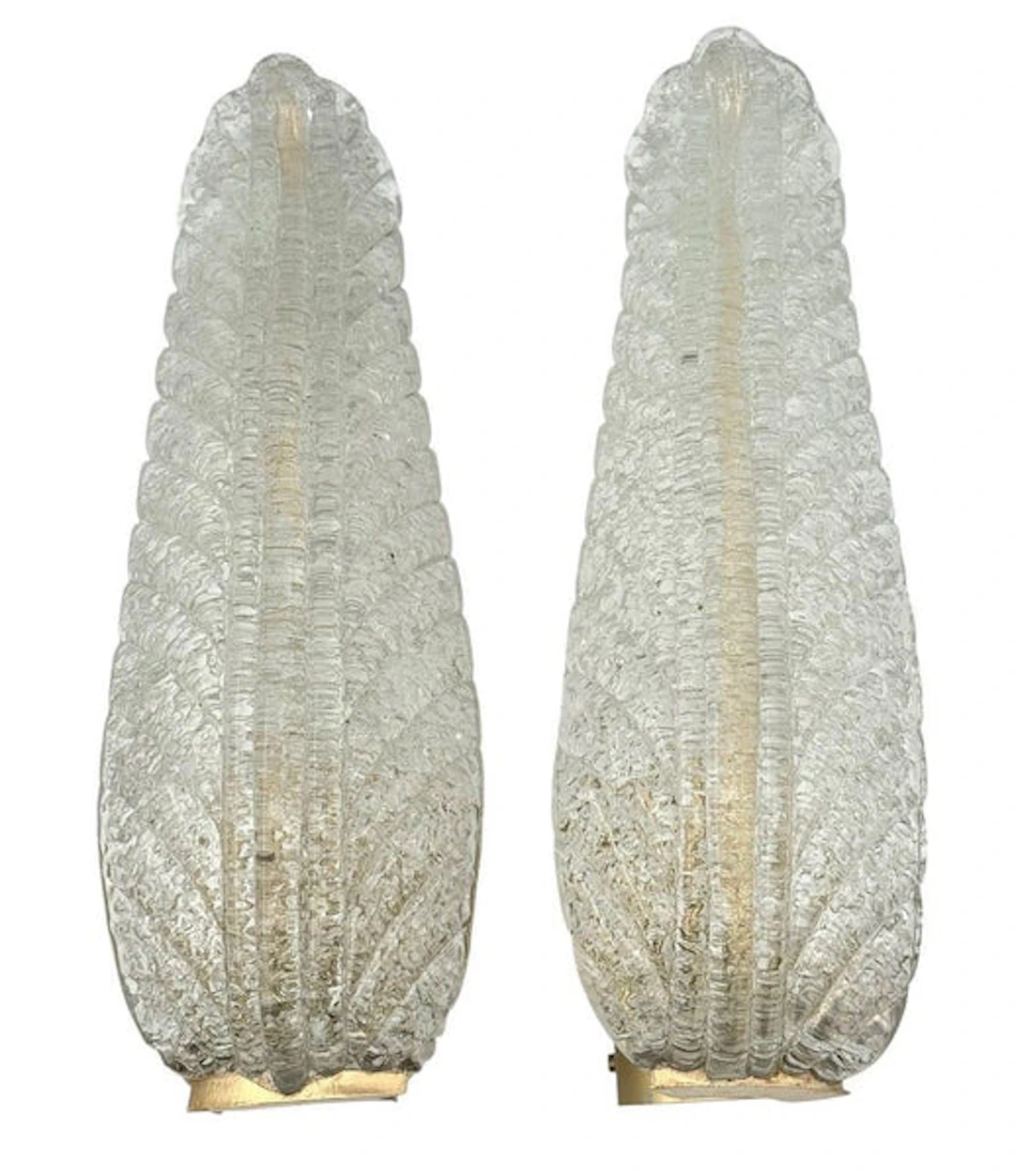 A pair of Art Deco 1960s Barovier & Toso Murano glass feather wall sconces