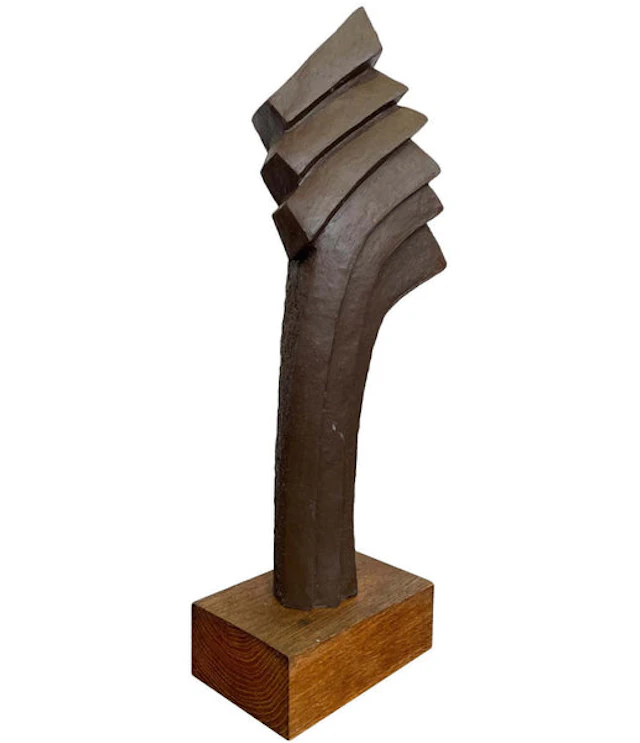 1960s Belgian ceramic abstract sculpture with bronze textured style finish