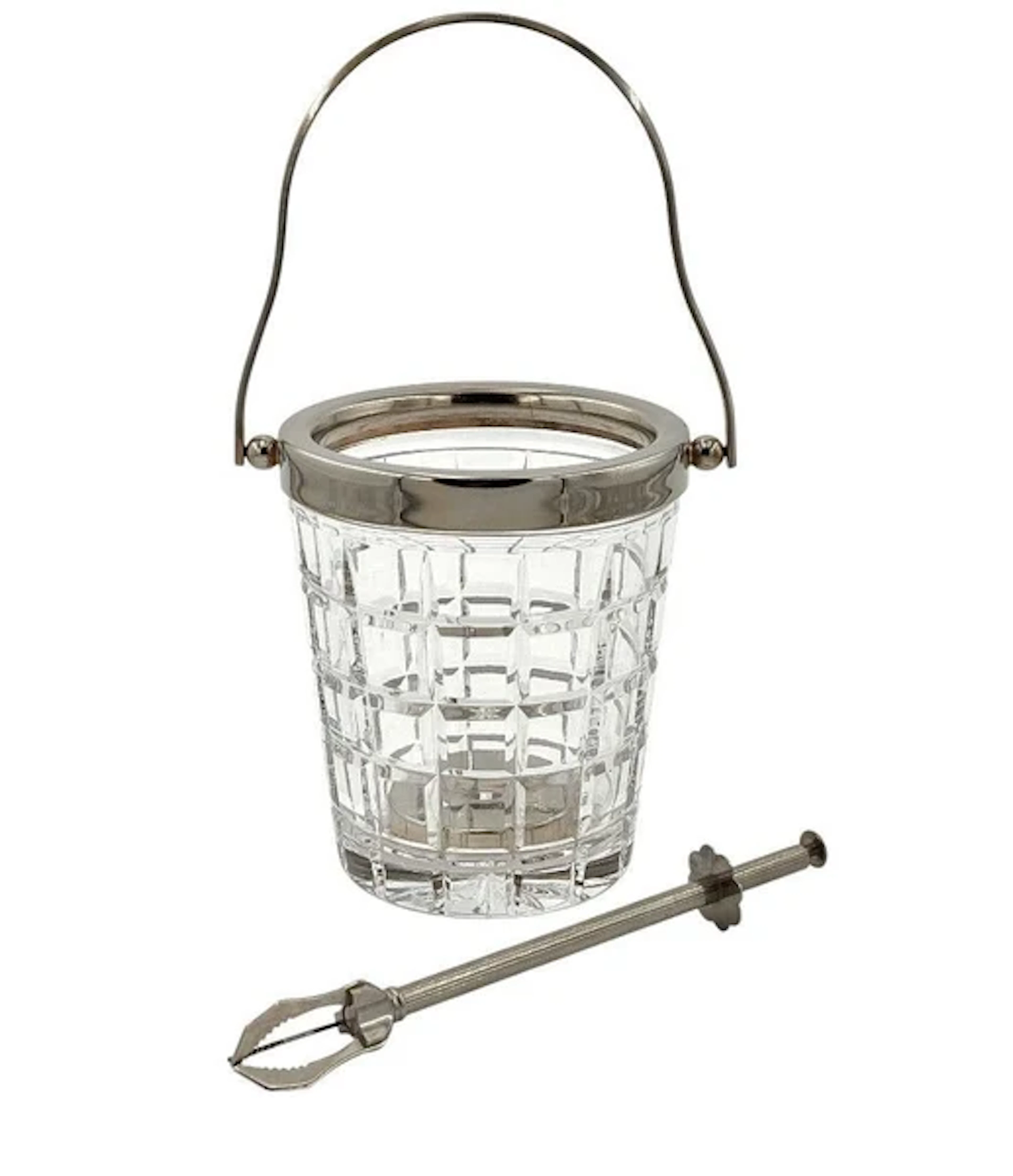 A 1960s Val Saint lambert crystal and silver plated ice bucket with