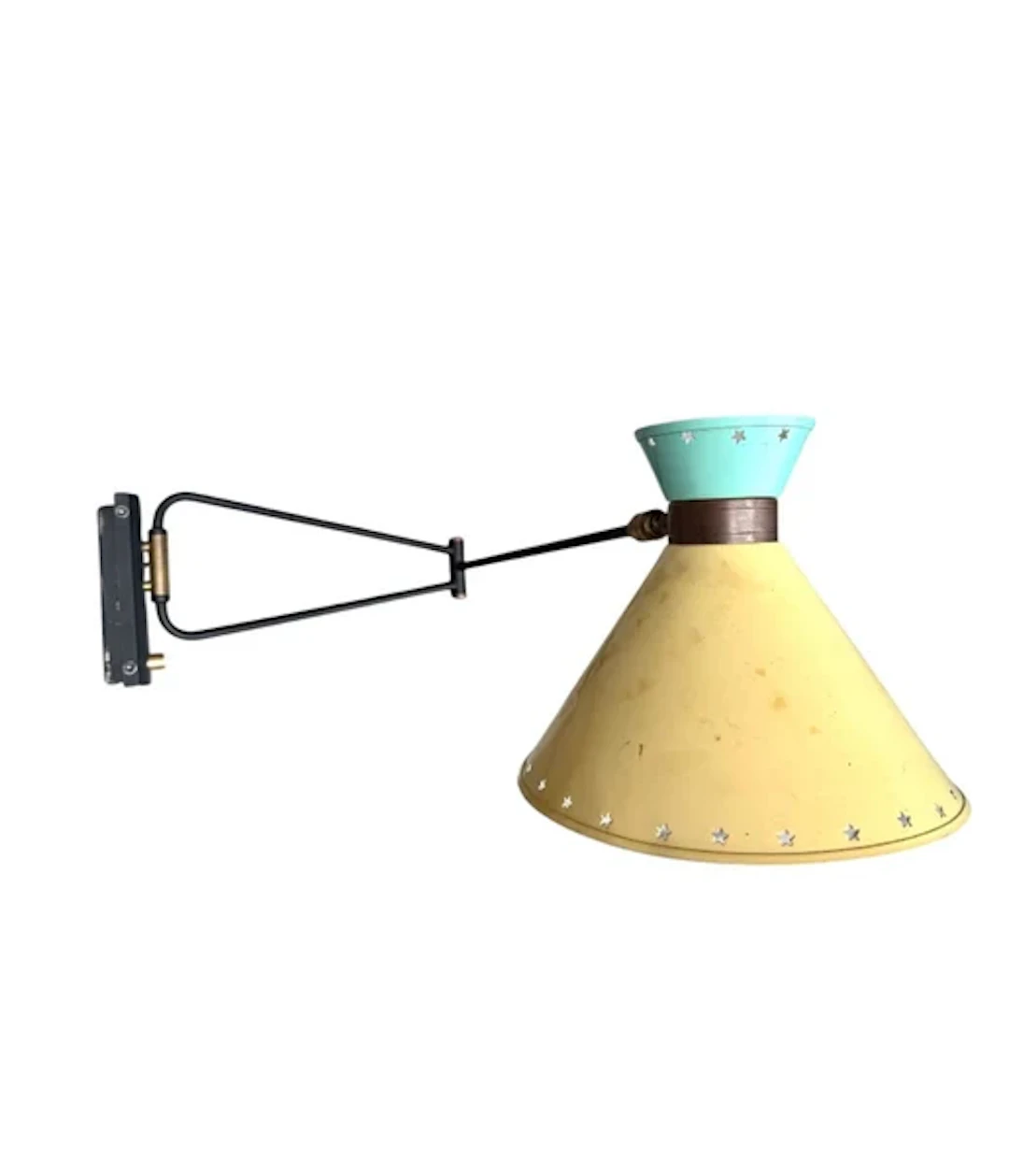 A rare 1950s adjustable enamel and brass wall light "Diablo" by Rene Mathieu