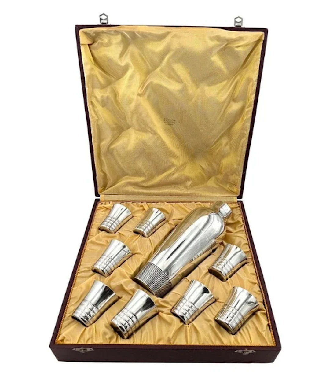 A 1930s Silver plated Art deco cocktail set with silver plated cocktail