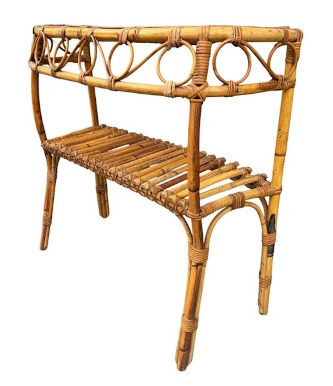 An Italian 1970s split cane bamboo, Bonacina style console table