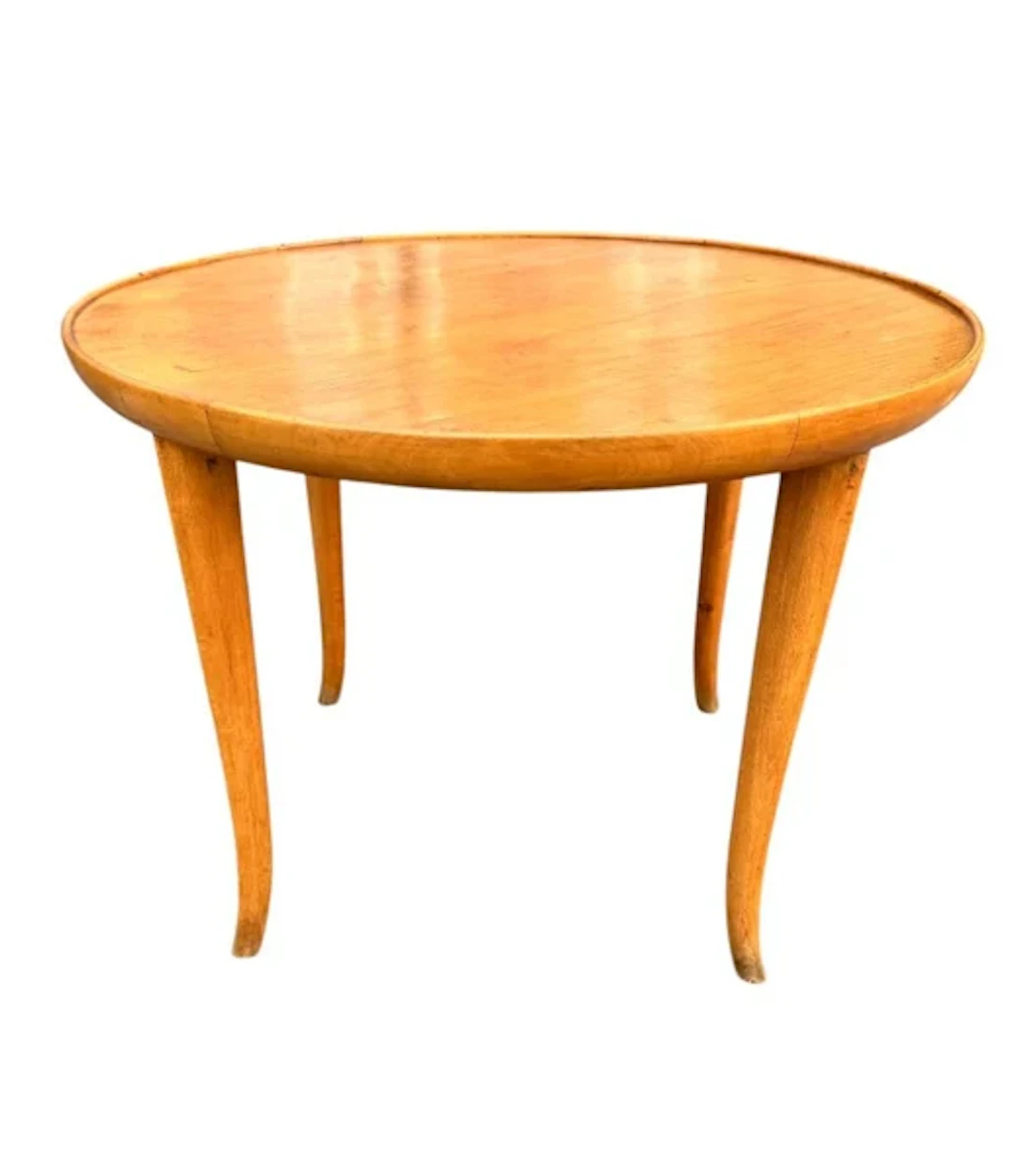 A pretty French Art Deco maple wood, circular coffee table in the
