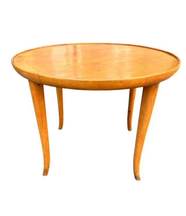 A pretty French Art Deco maple wood, circular coffee table in the