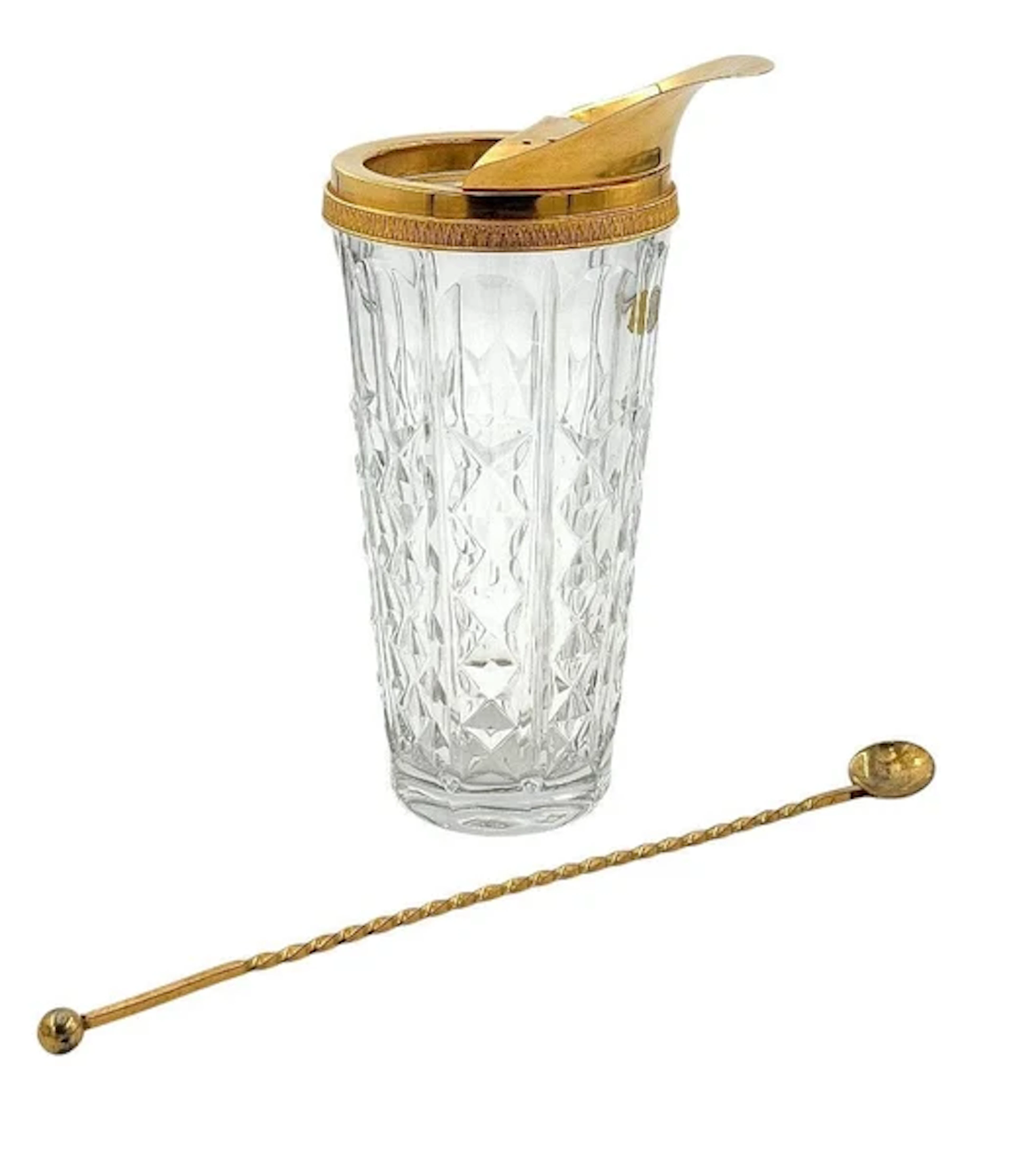 A 1950s Val Saint Lambert crystal and gold plated cocktail jug