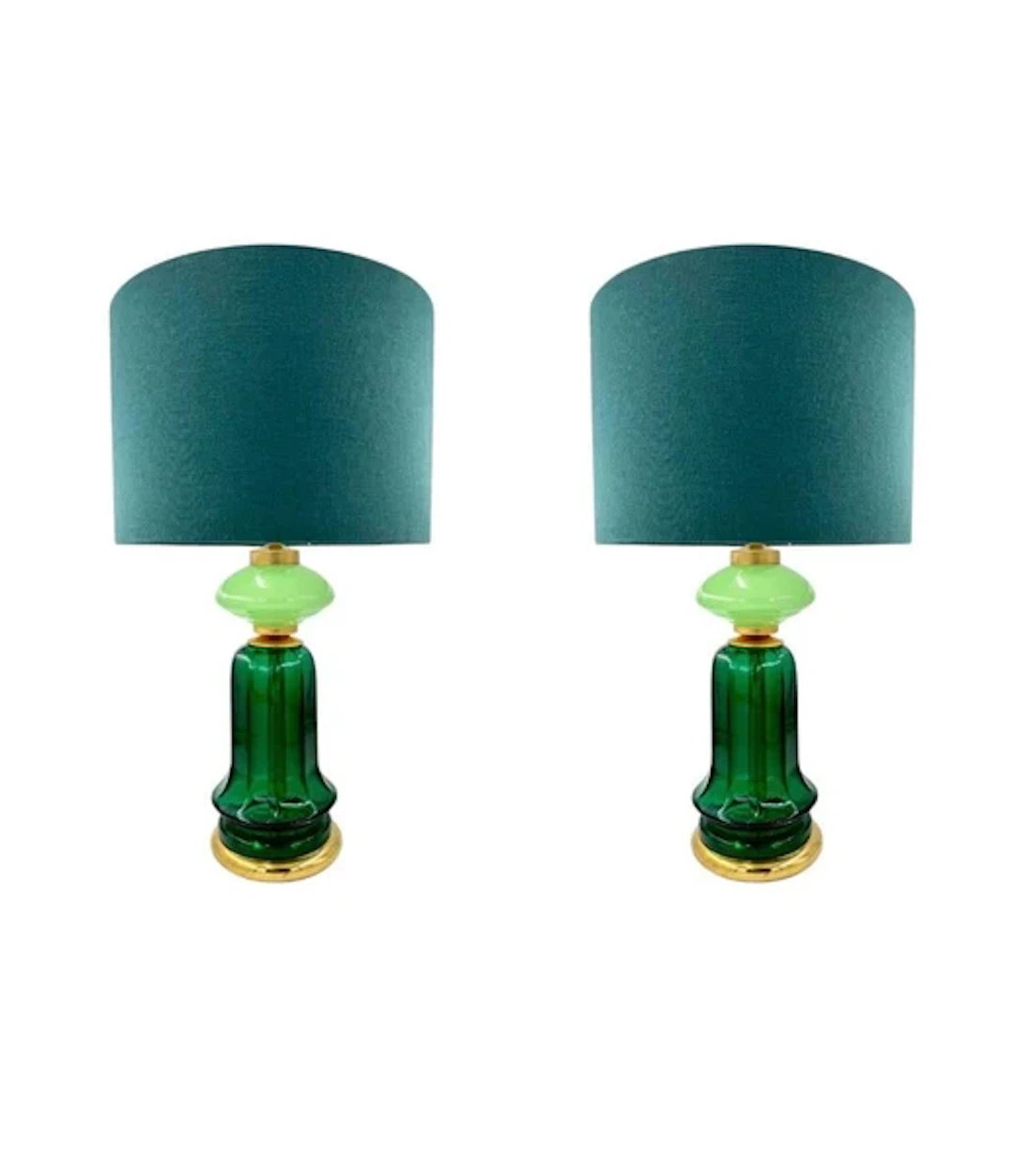 A pair of large large dark and light green Murano opaline lamps by Cenedese