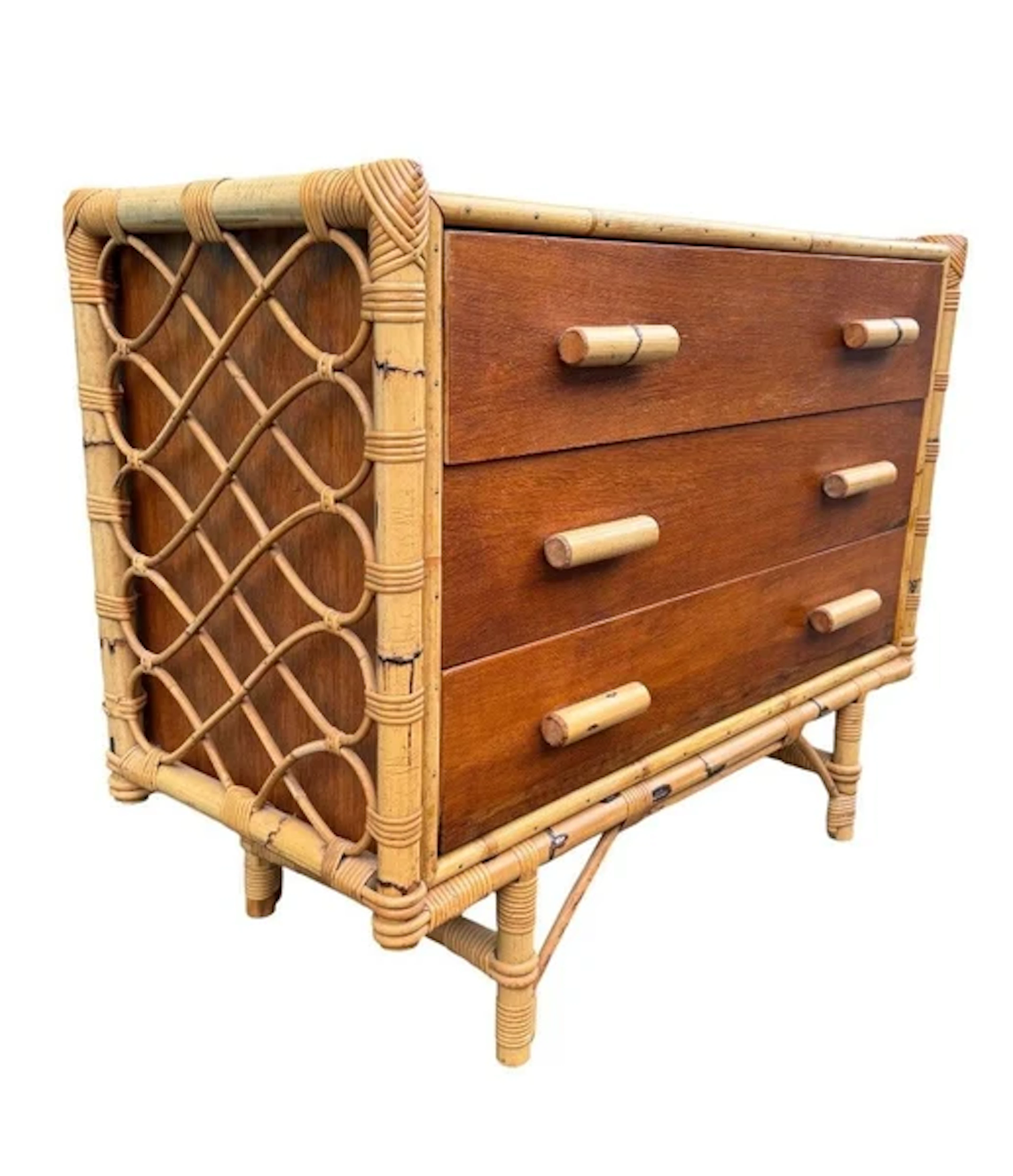 An Italian Riviera 1970s bamboo and beech wood chest of drawers