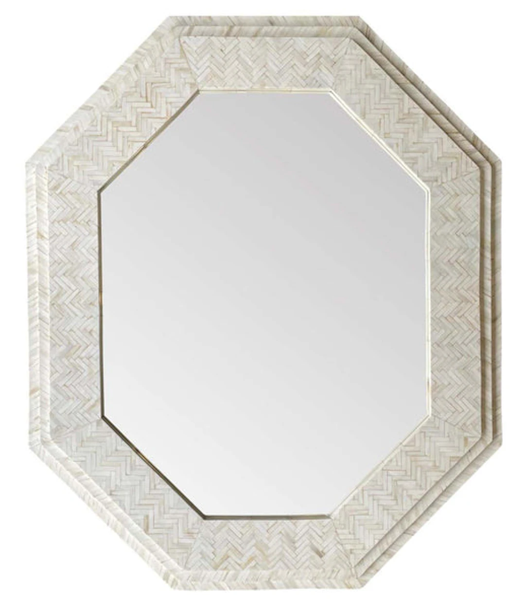 Large handmade inlaid bone octagonal mirror in the style of Enrique Garcel