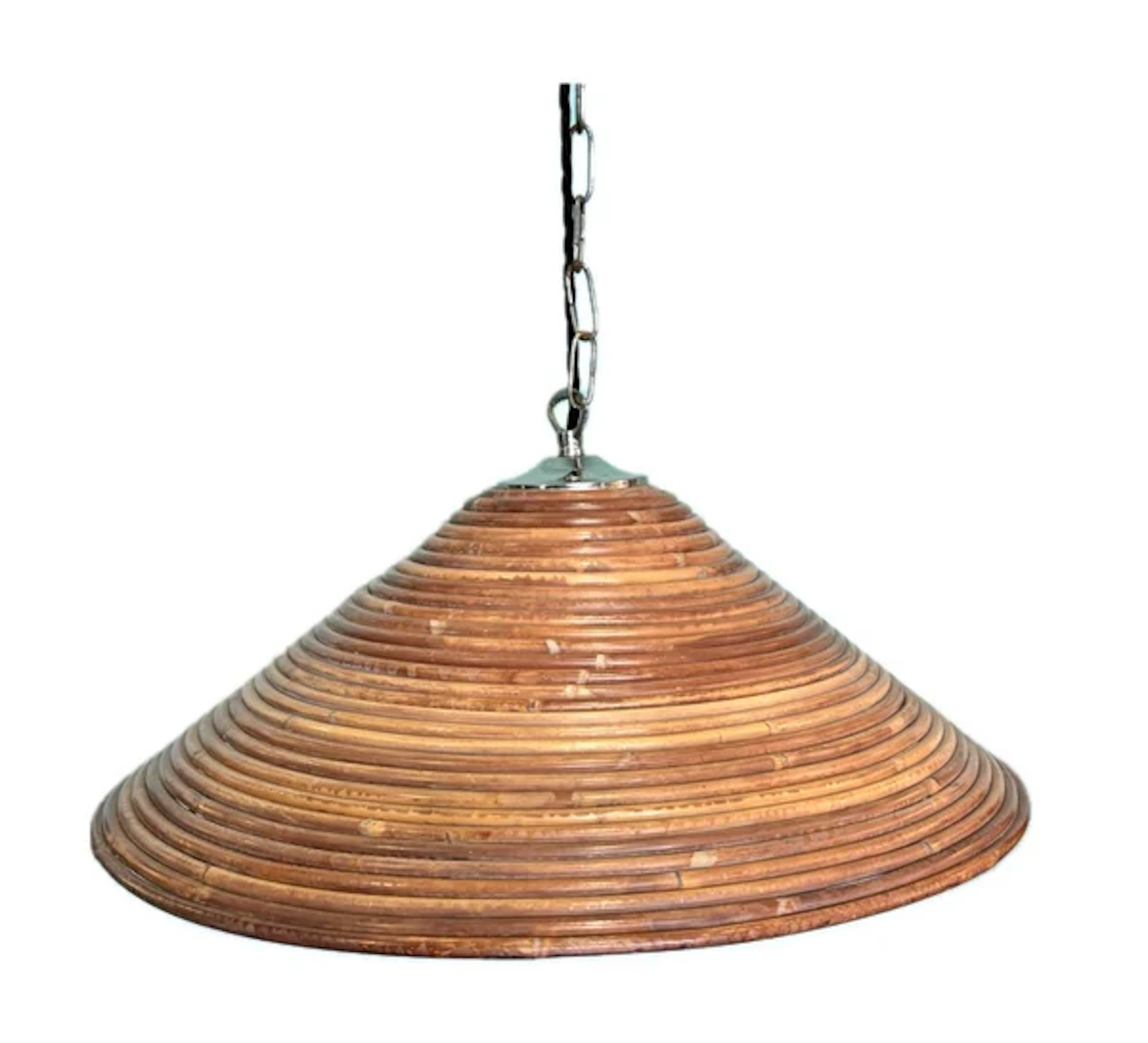 An Italian 1970s pencil reed bamboo and chrome ceiling lights