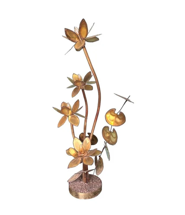 A 1970s French brass flower floor lamp in the style of Maison Jansen