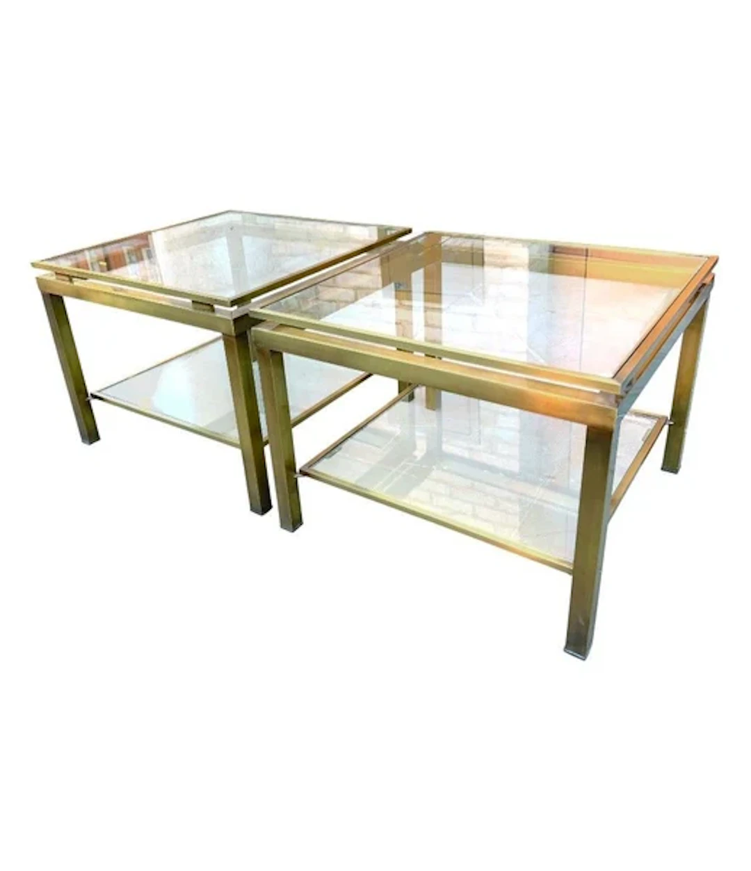 A pair of 1970s French gilt metal Guy Lefevre style side tables