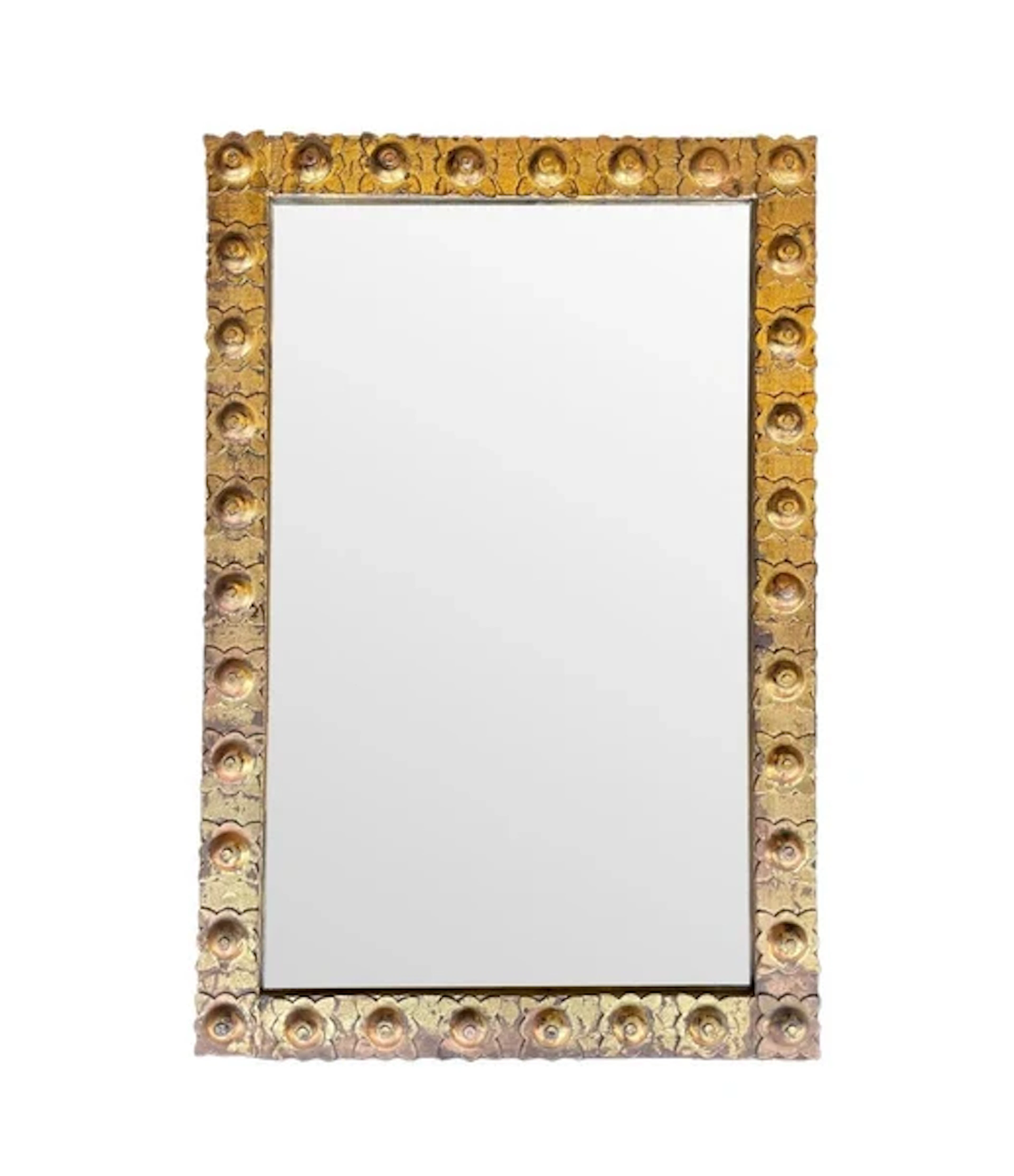A Spanish 1950s wrought iron mirror with decorative floral design
