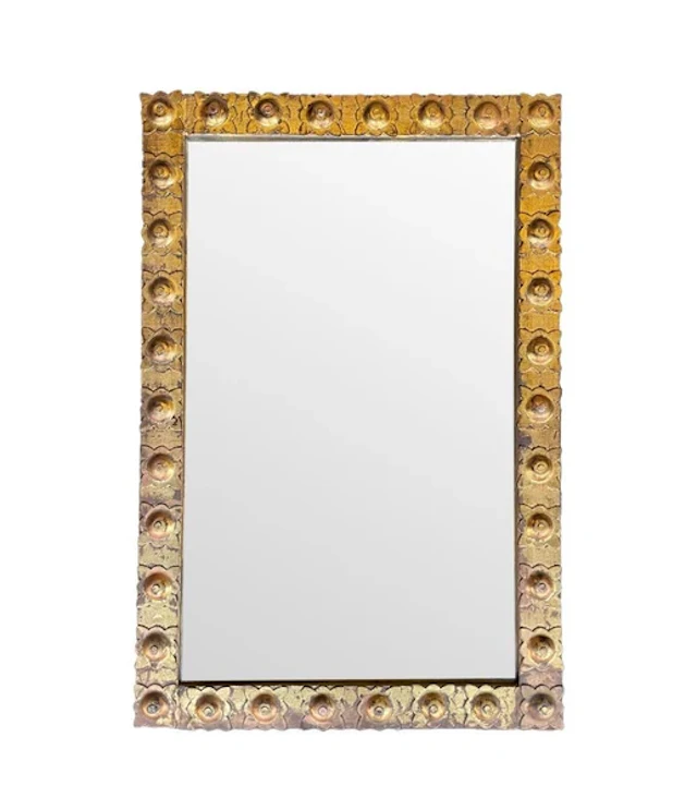 A Spanish 1950s wrought iron mirror with decorative floral design