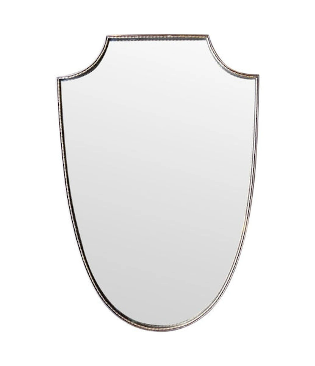 An orignal Italian 1960s brass shield mirror with beaded inner frame detail