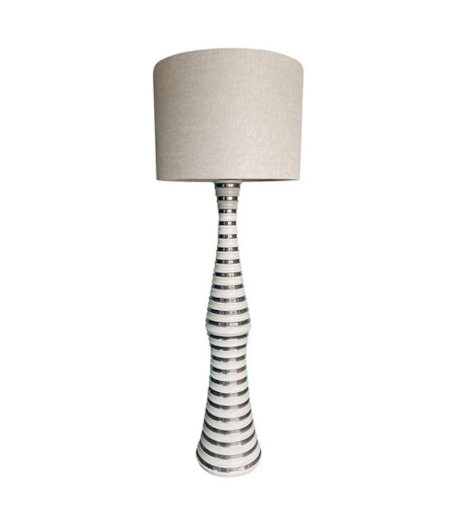 A large 1970s Italian white and silver ceramic floor lamp with natural